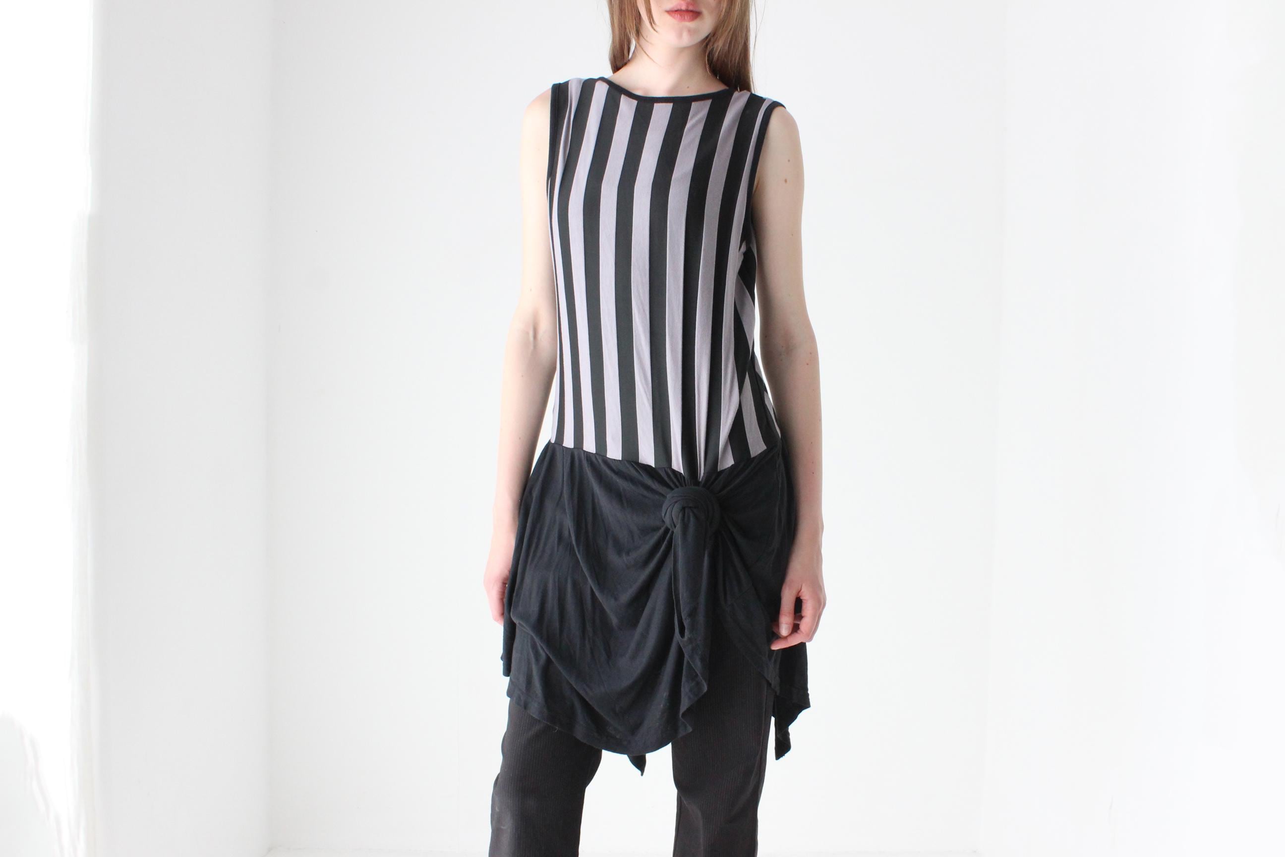 Y2K Bold Striped Jersey Tank Dress w/ Jagged Hem