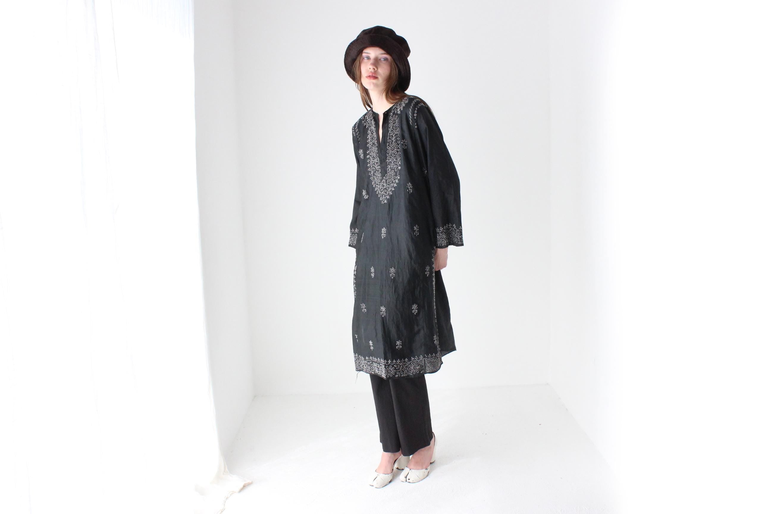 90s Indian Silk Embroidered Sheath Dress