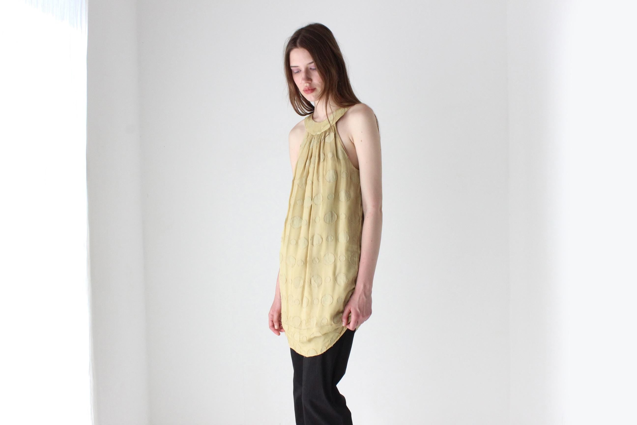 Y2K Pure Silk Embossed Polka Dot Mini Dress