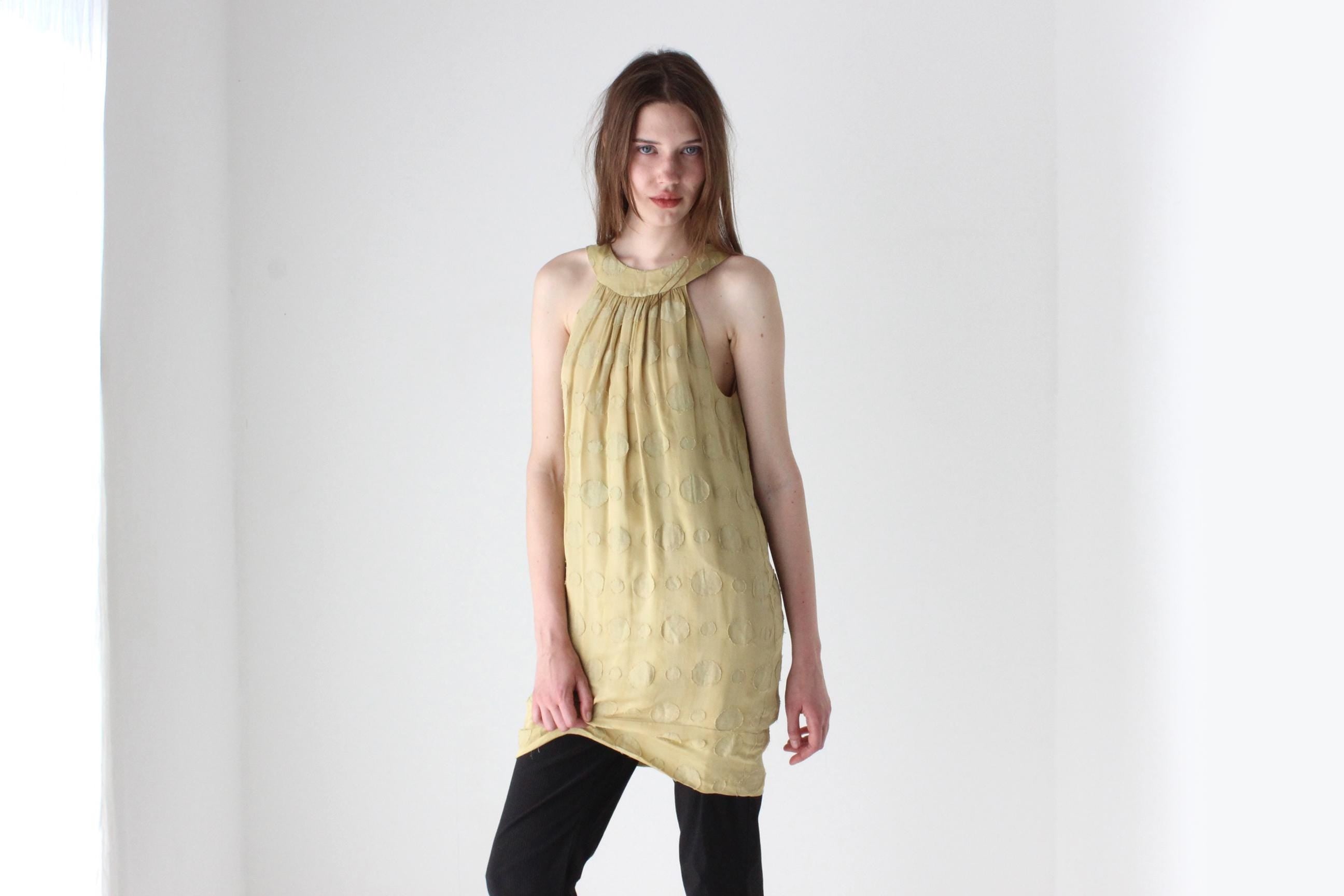 Y2K Pure Silk Embossed Polka Dot Mini Dress