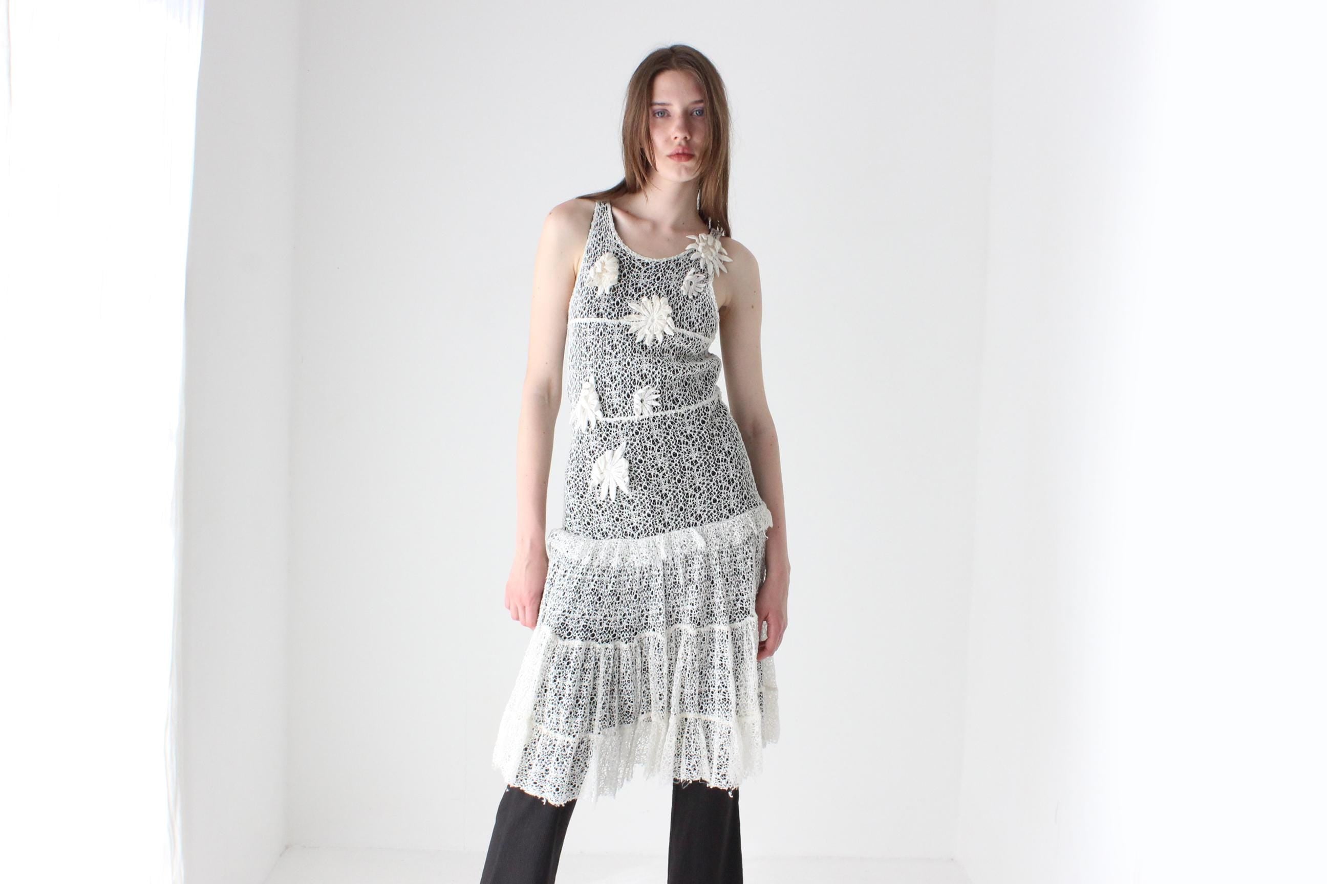 Y2K Italian Rinascimento 3D Crochet Flower Dress