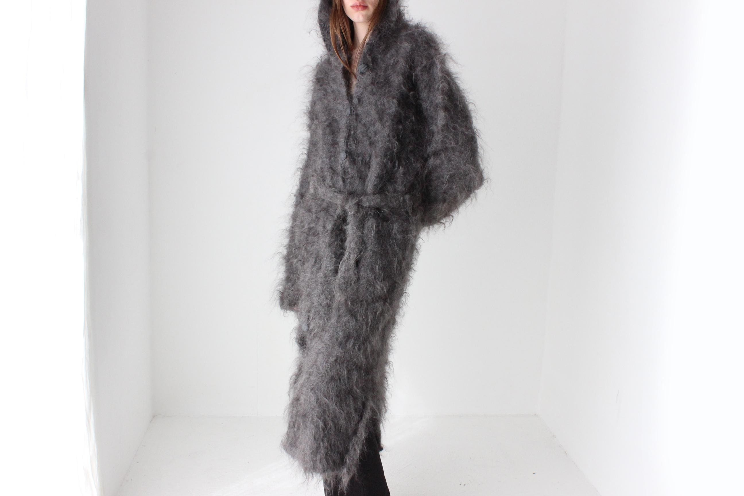 Hand Knit Mohair Hooded Long Cardigan