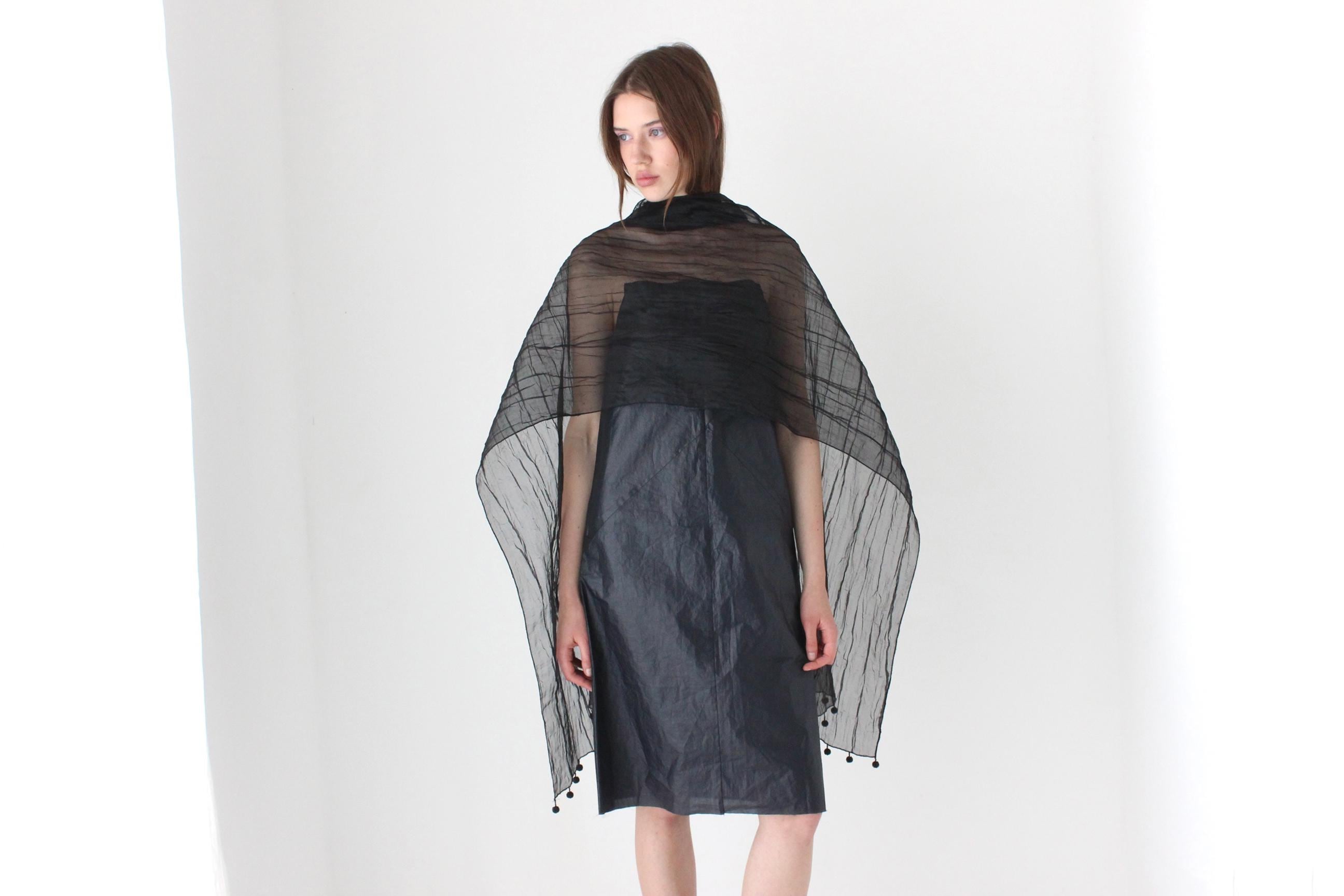 Unreal Crinkle Organza Multi-Way Shawl w/ Beaded Pom Poms