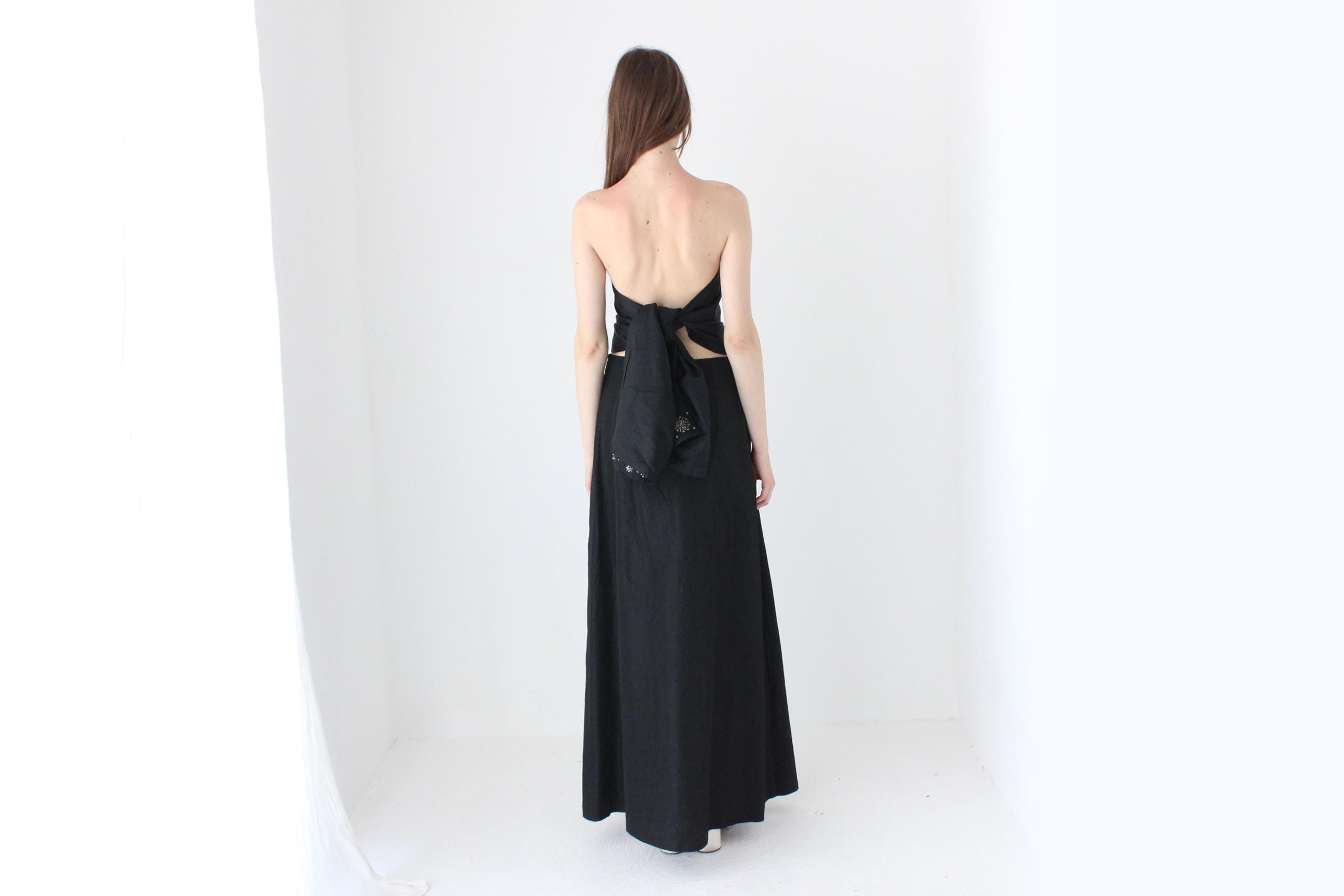 90s Vera Wang Black Taffeta A Line Formal Skirt