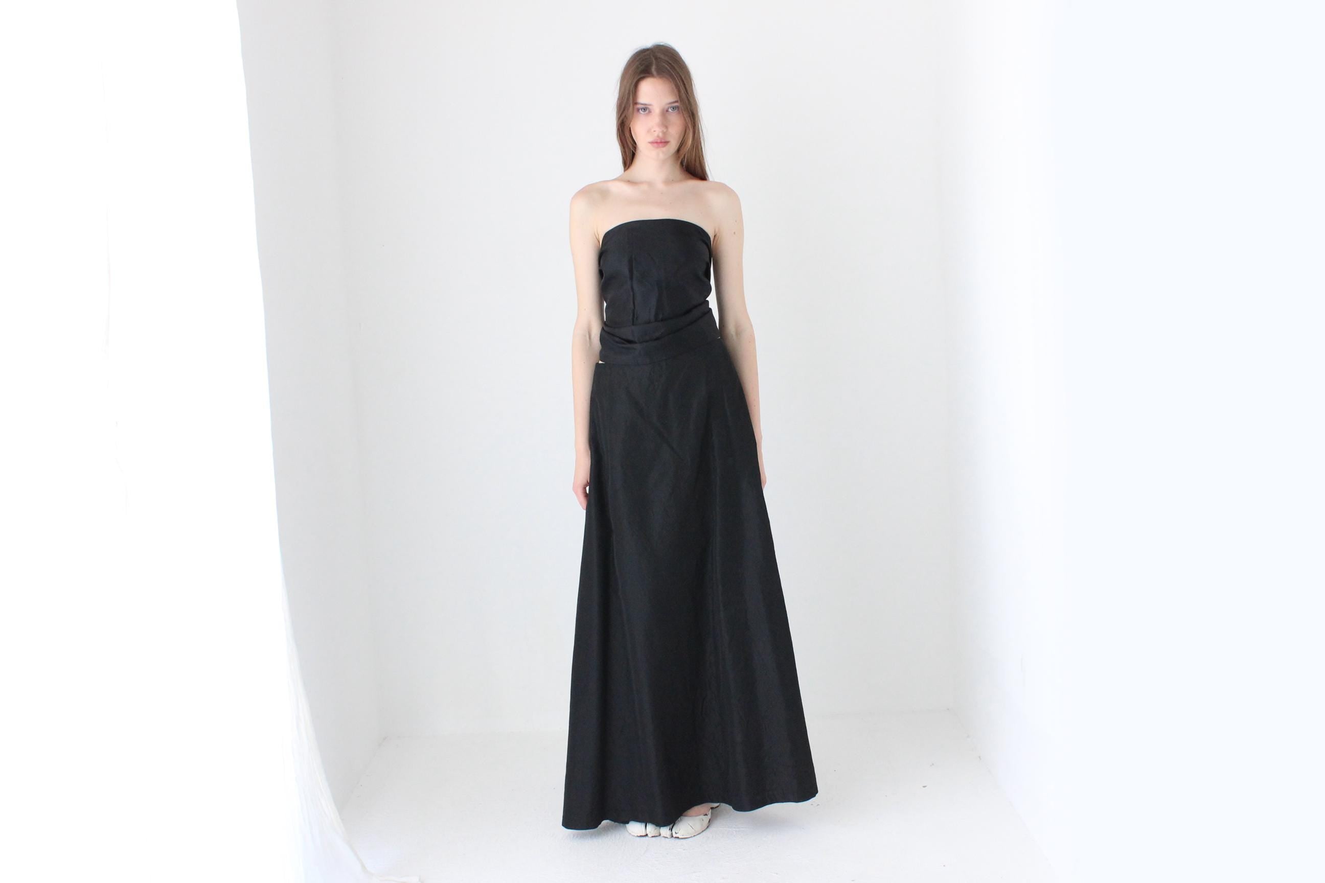 90s Vera Wang Black Taffeta A Line Formal Skirt