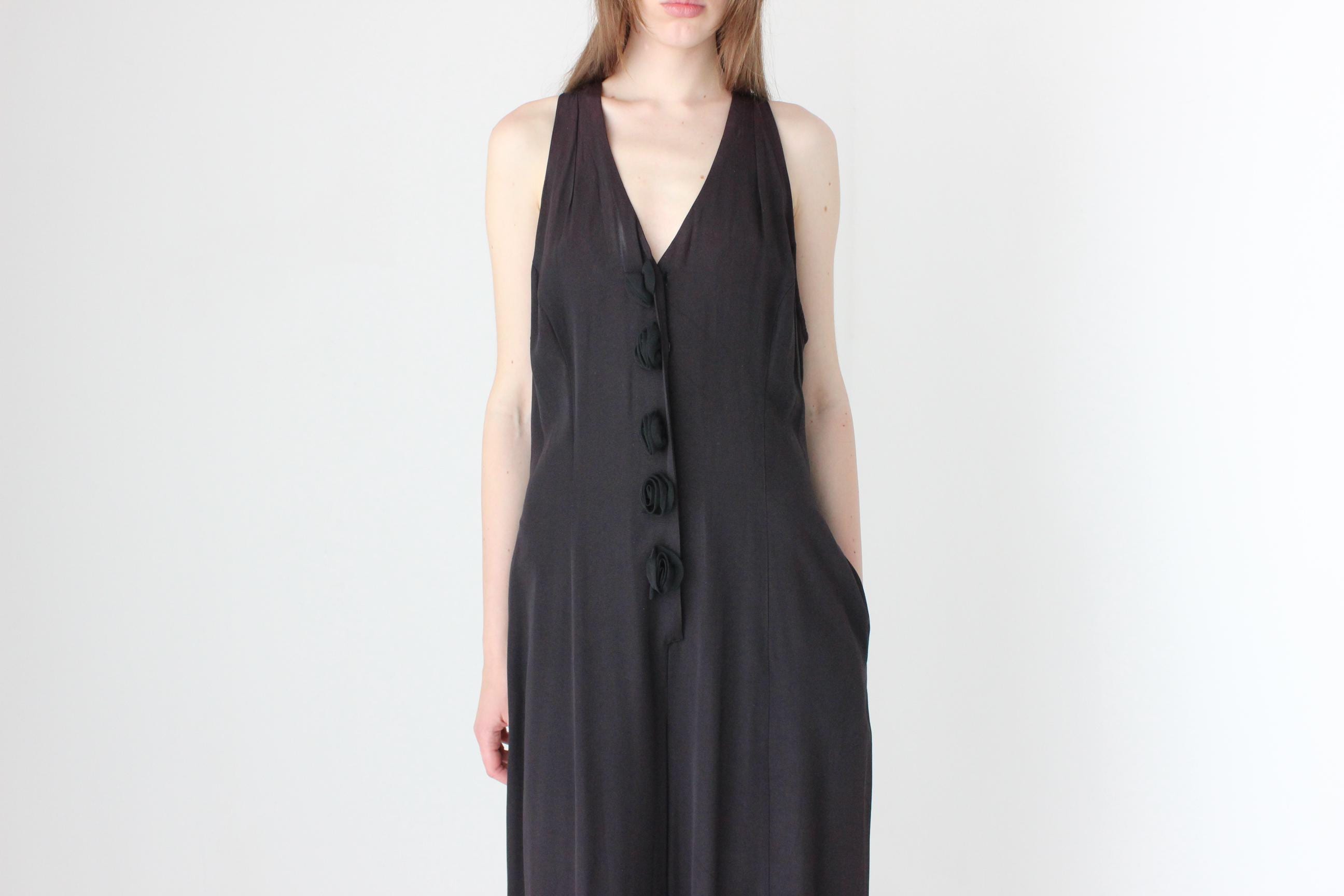 80s Crepe Wide Leg Jumpsuit w/ 3D Rosettes