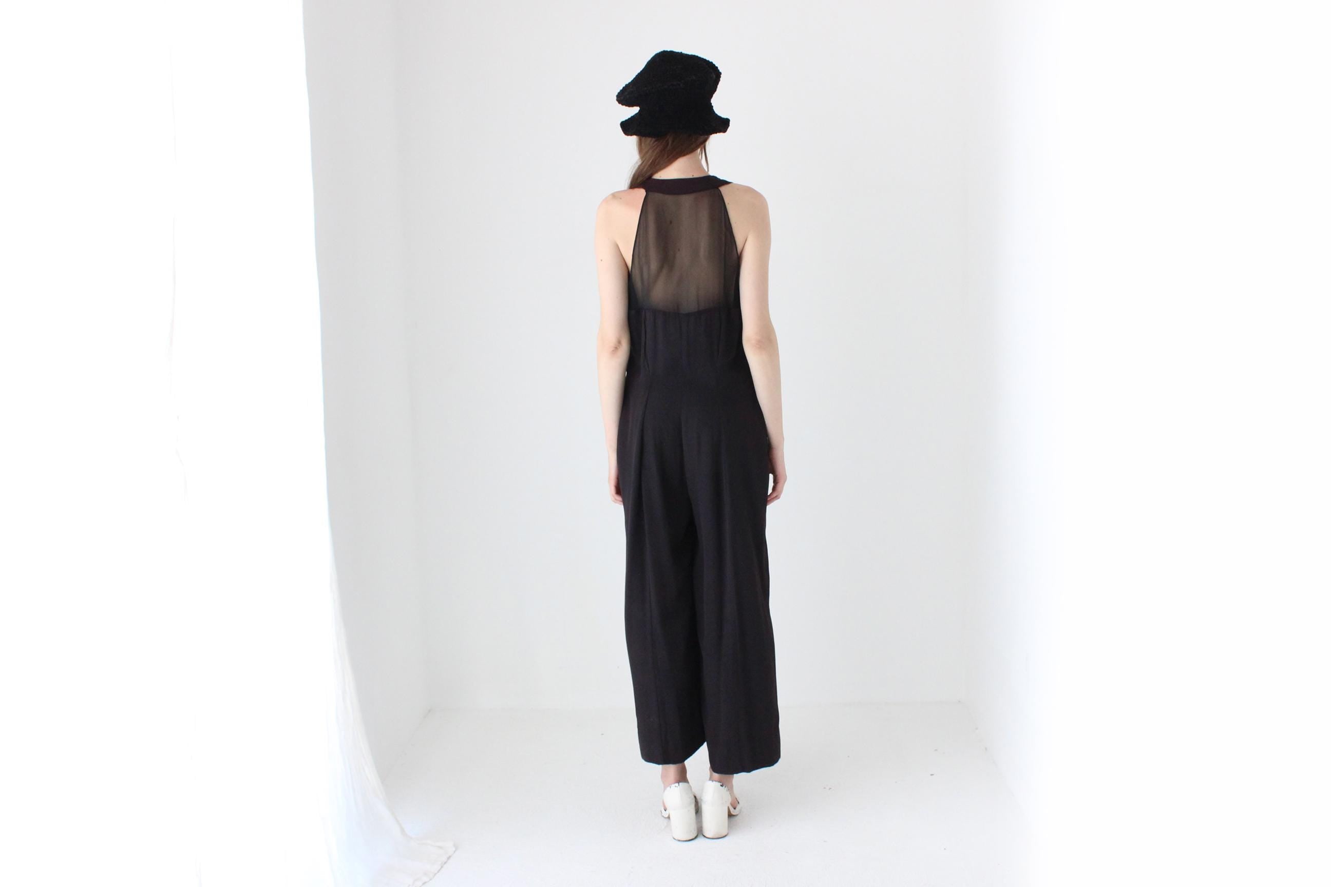 80s Crepe Wide Leg Jumpsuit w/ 3D Rosettes