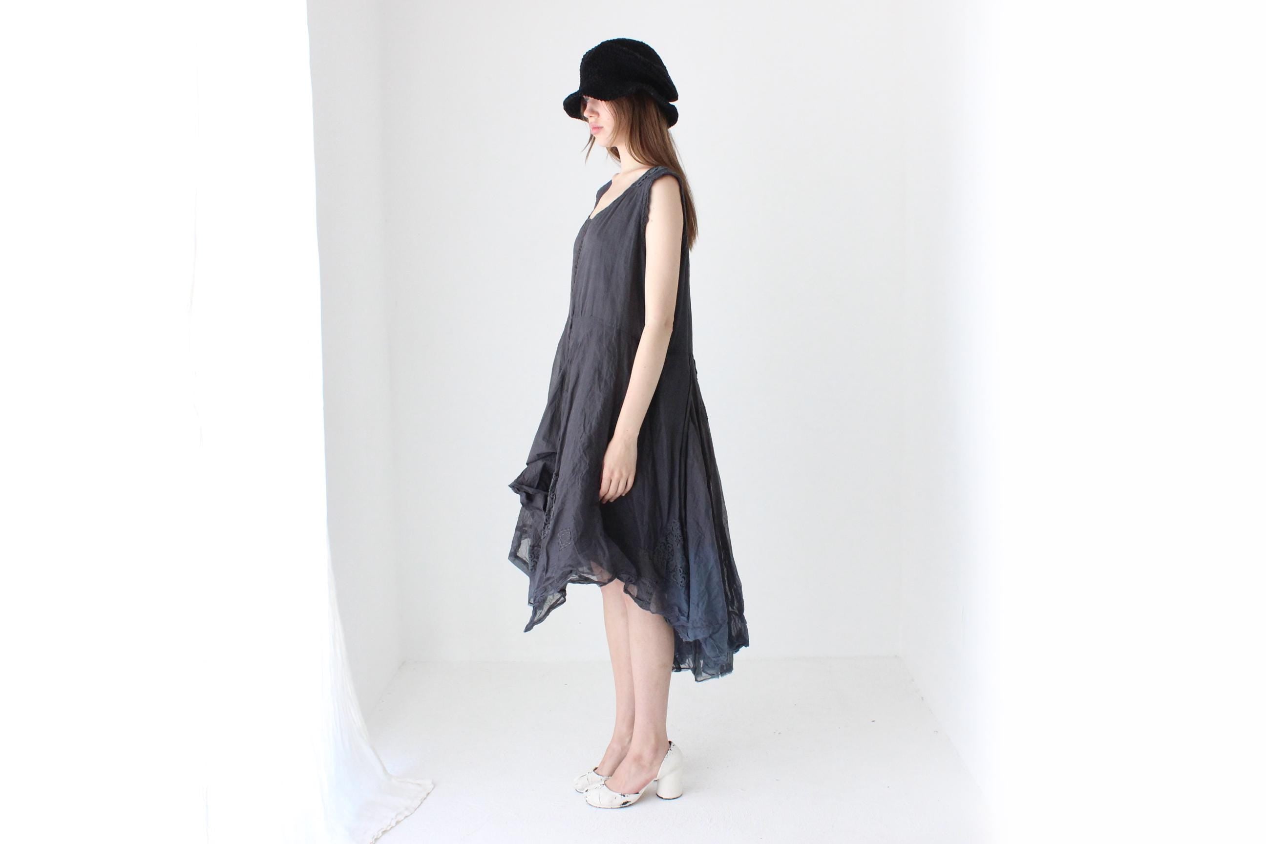2000s Arty Cotton Gauze & Organdy Voluminous Wired Ruffle Dress by Ewa I Walla