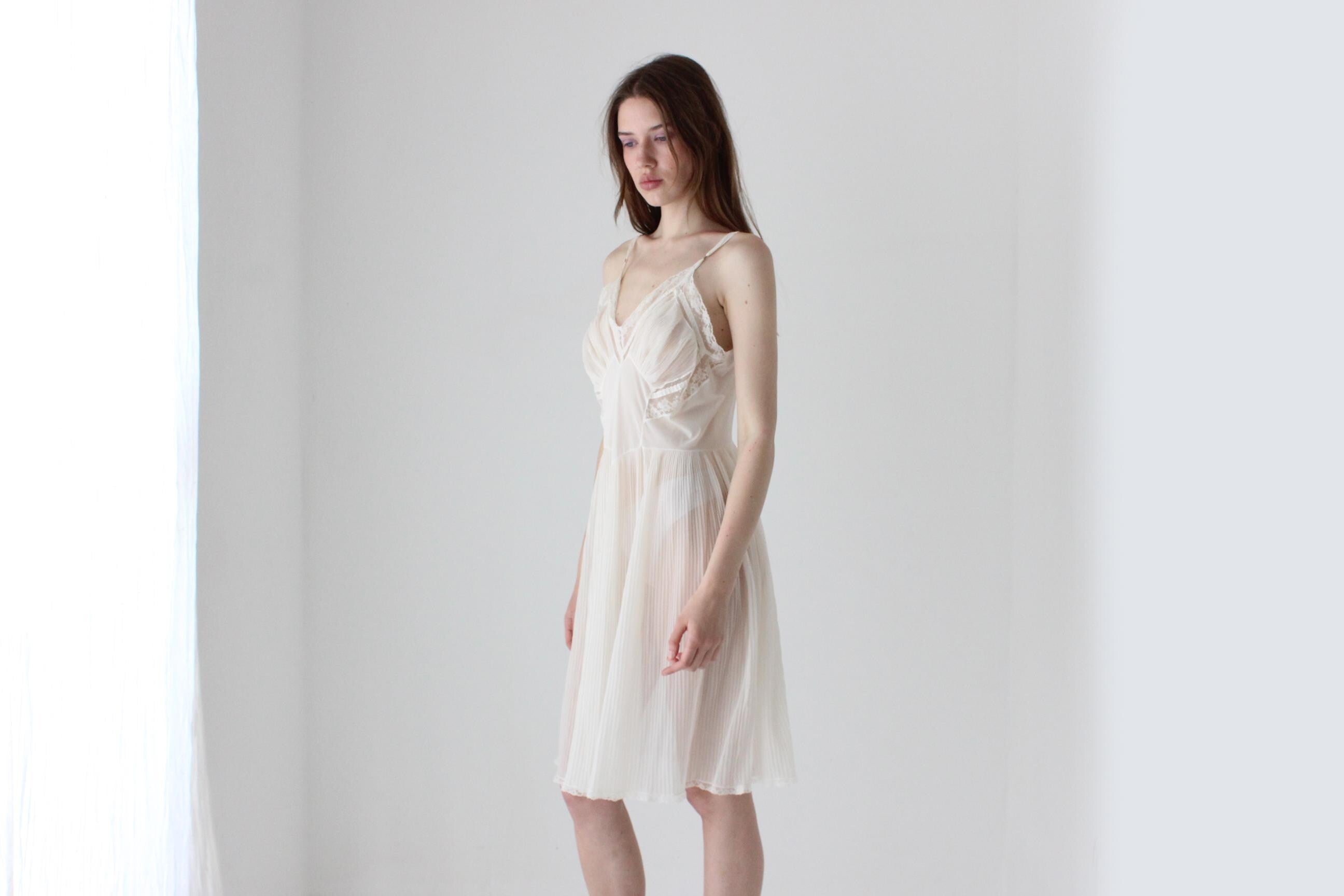 50s Lace & Plisee Nylon Negligee Slip