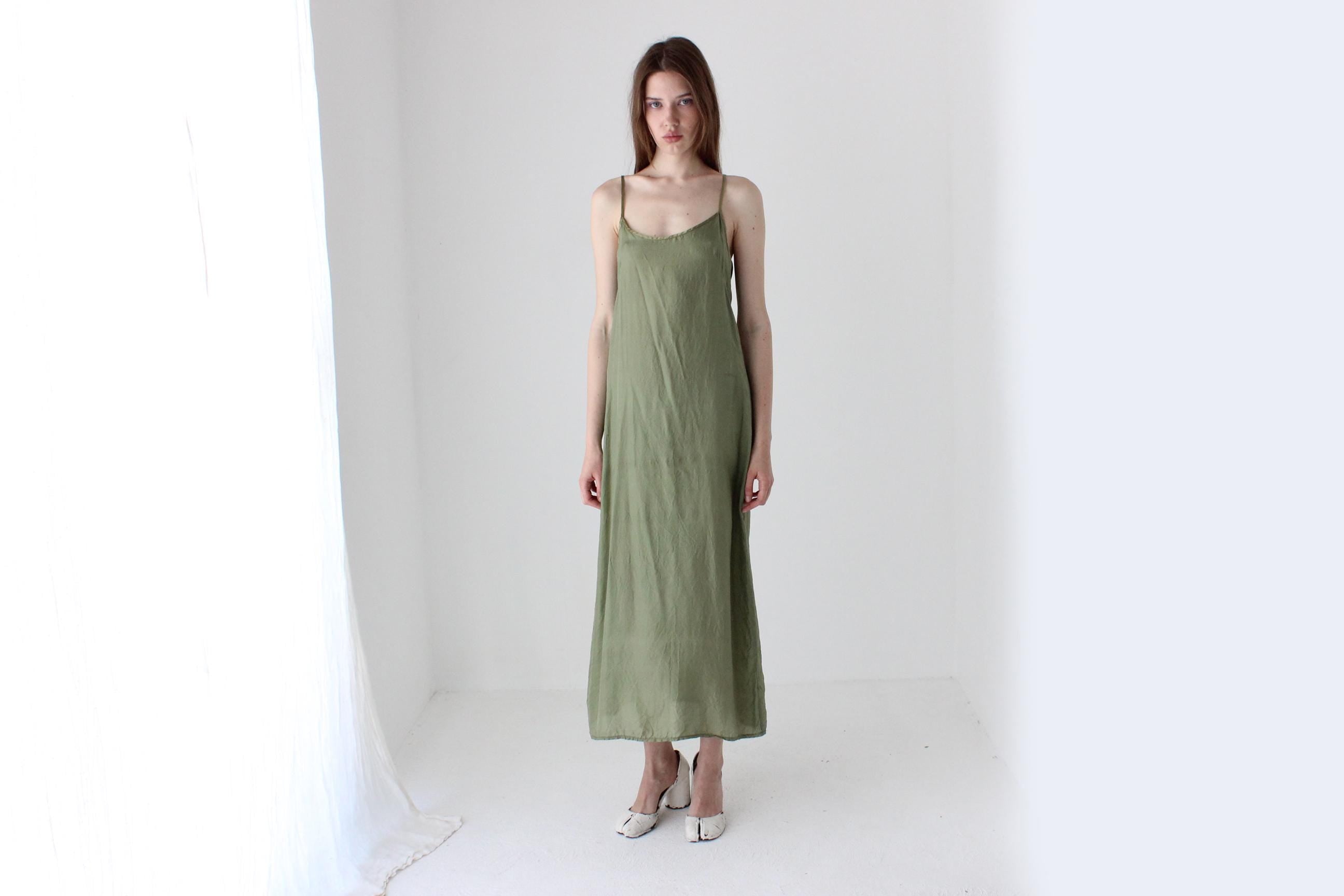 90s Pure Silk Olive Green Relaxed Slip