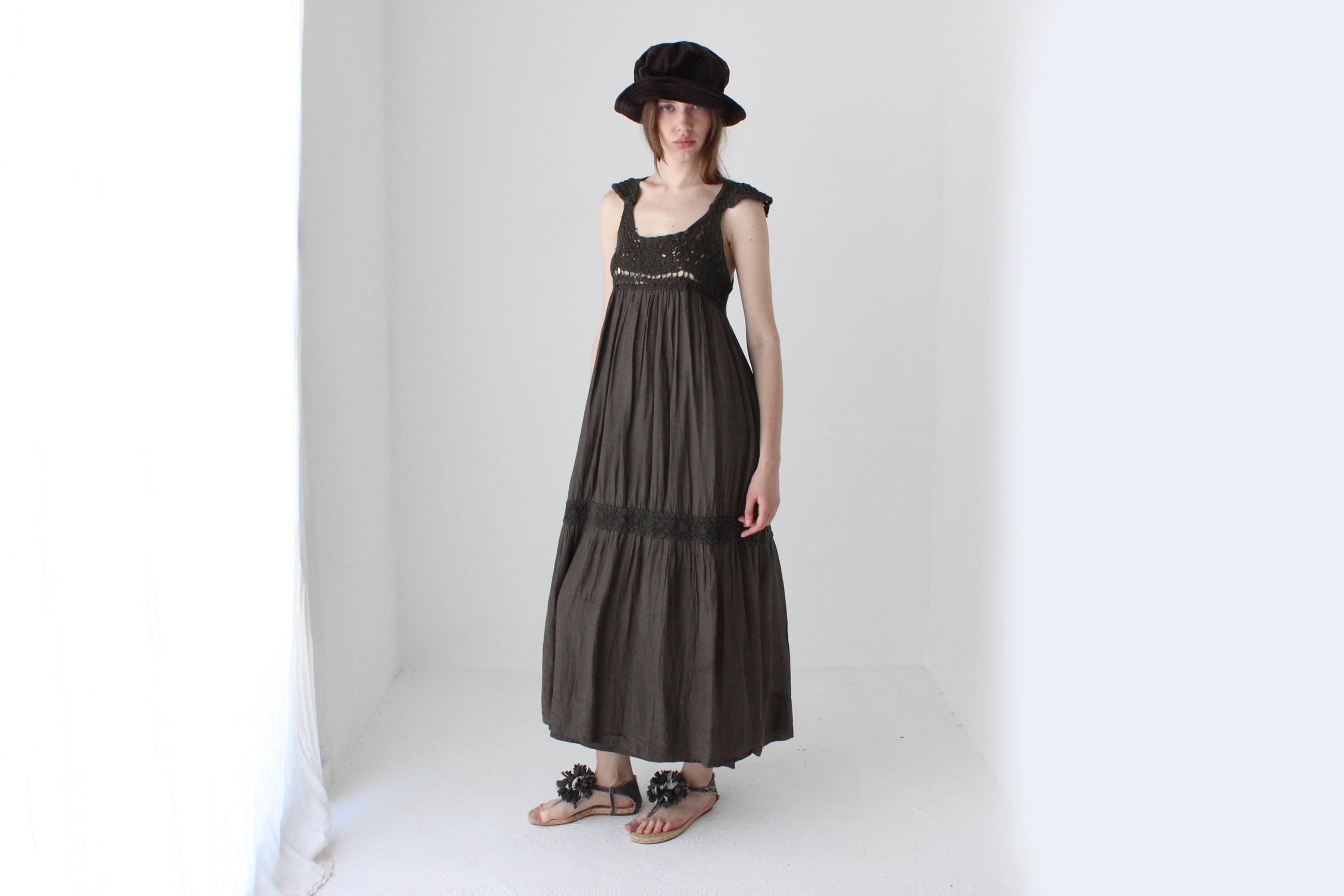 2000s Twin Set by Simona Barbieri Cotton Gauze & Crochet Maxi Smock