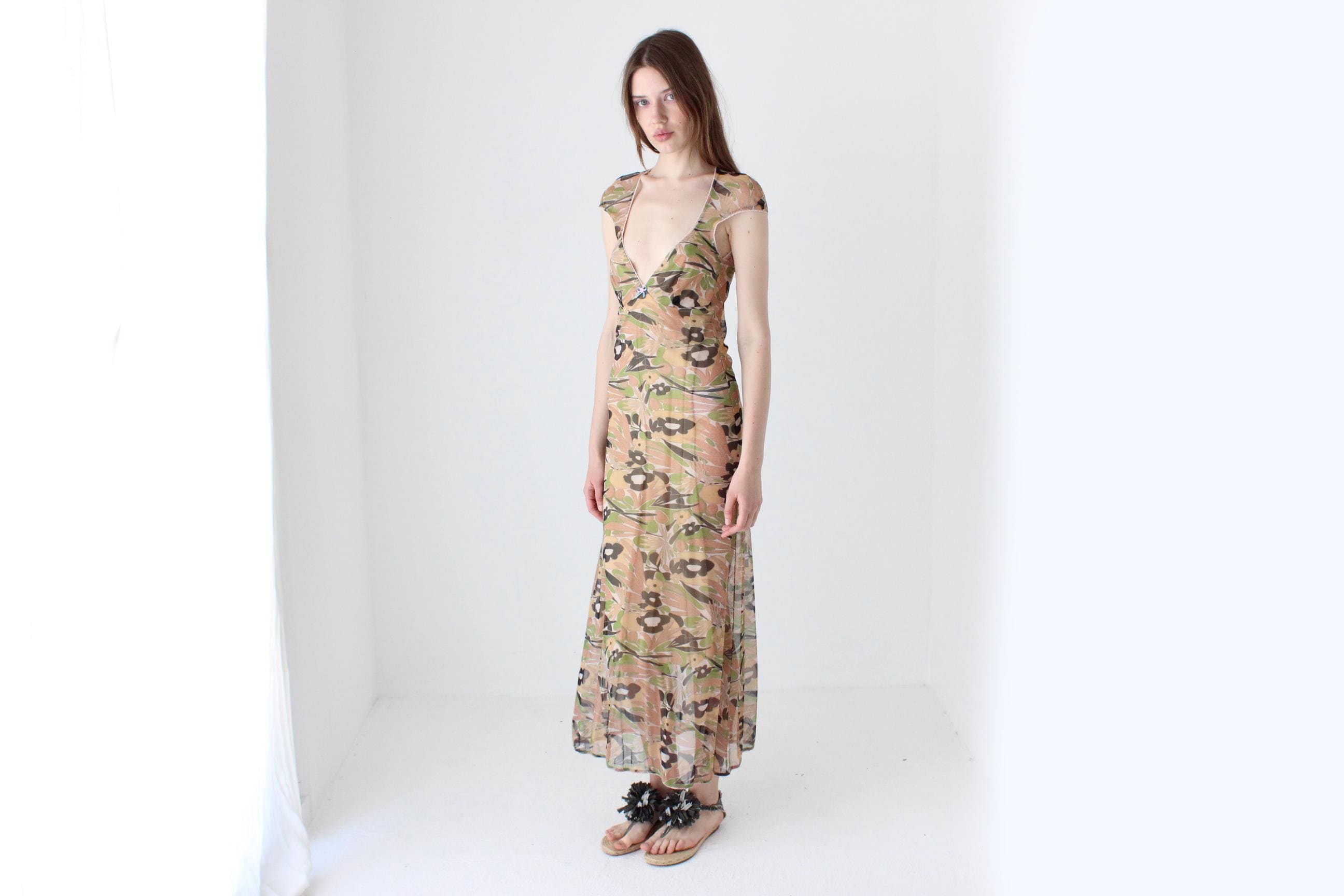 Y2K 'Cultura' Italian Vintage Printed Mesh Dress