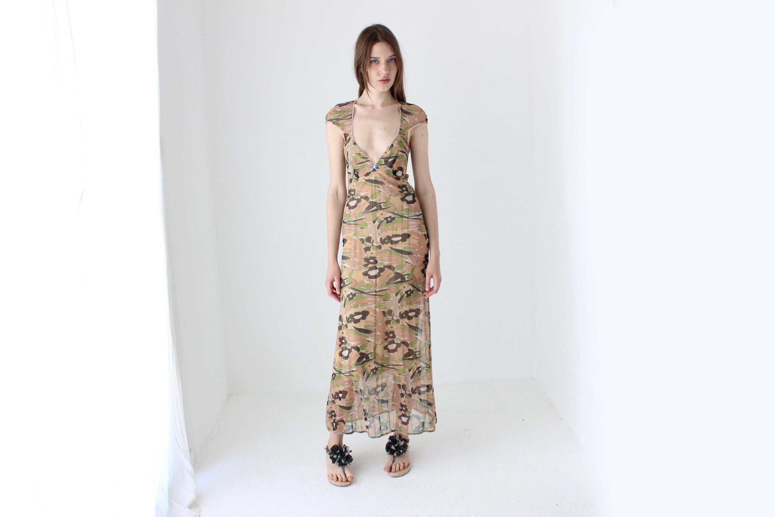 Y2K 'Cultura' Italian Vintage Printed Mesh Dress