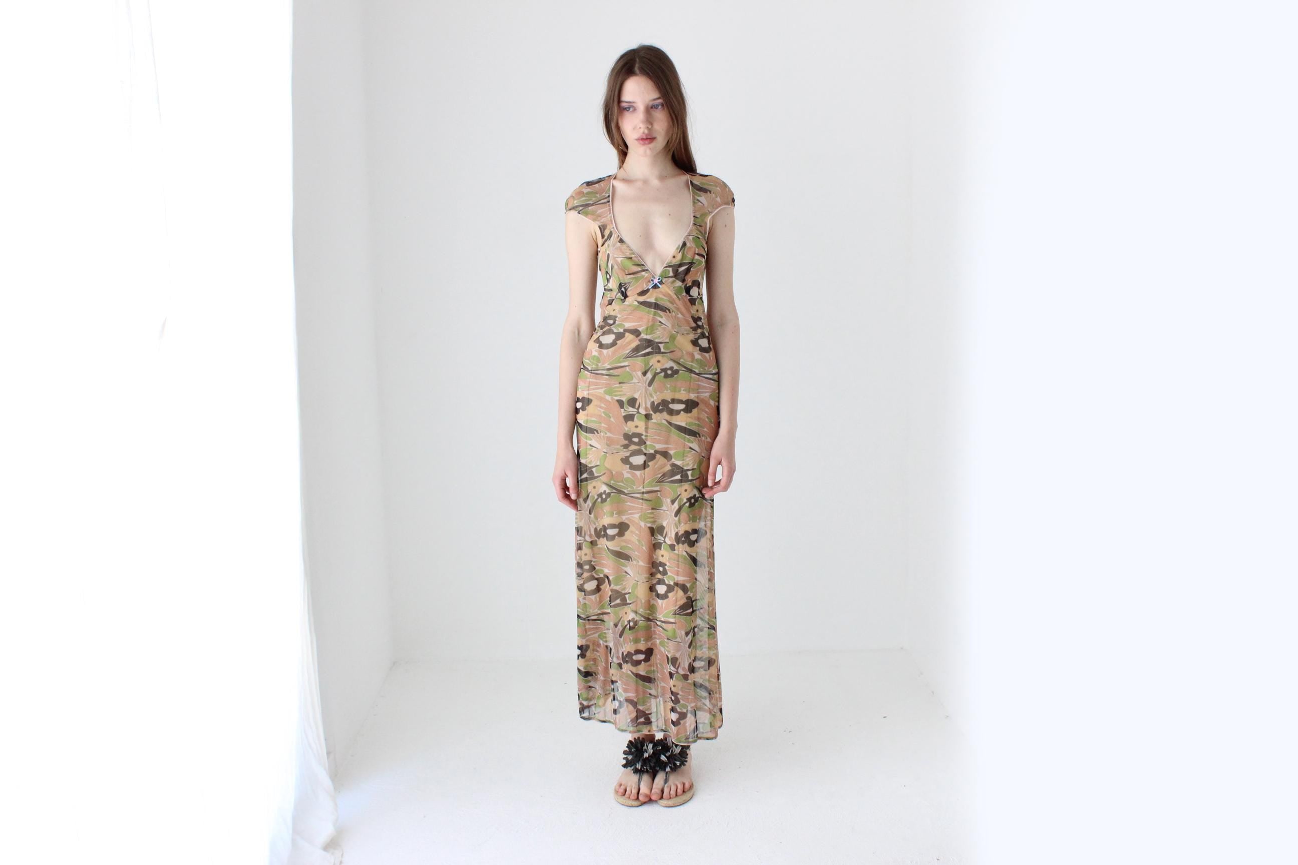Y2K 'Cultura' Italian Vintage Printed Mesh Dress