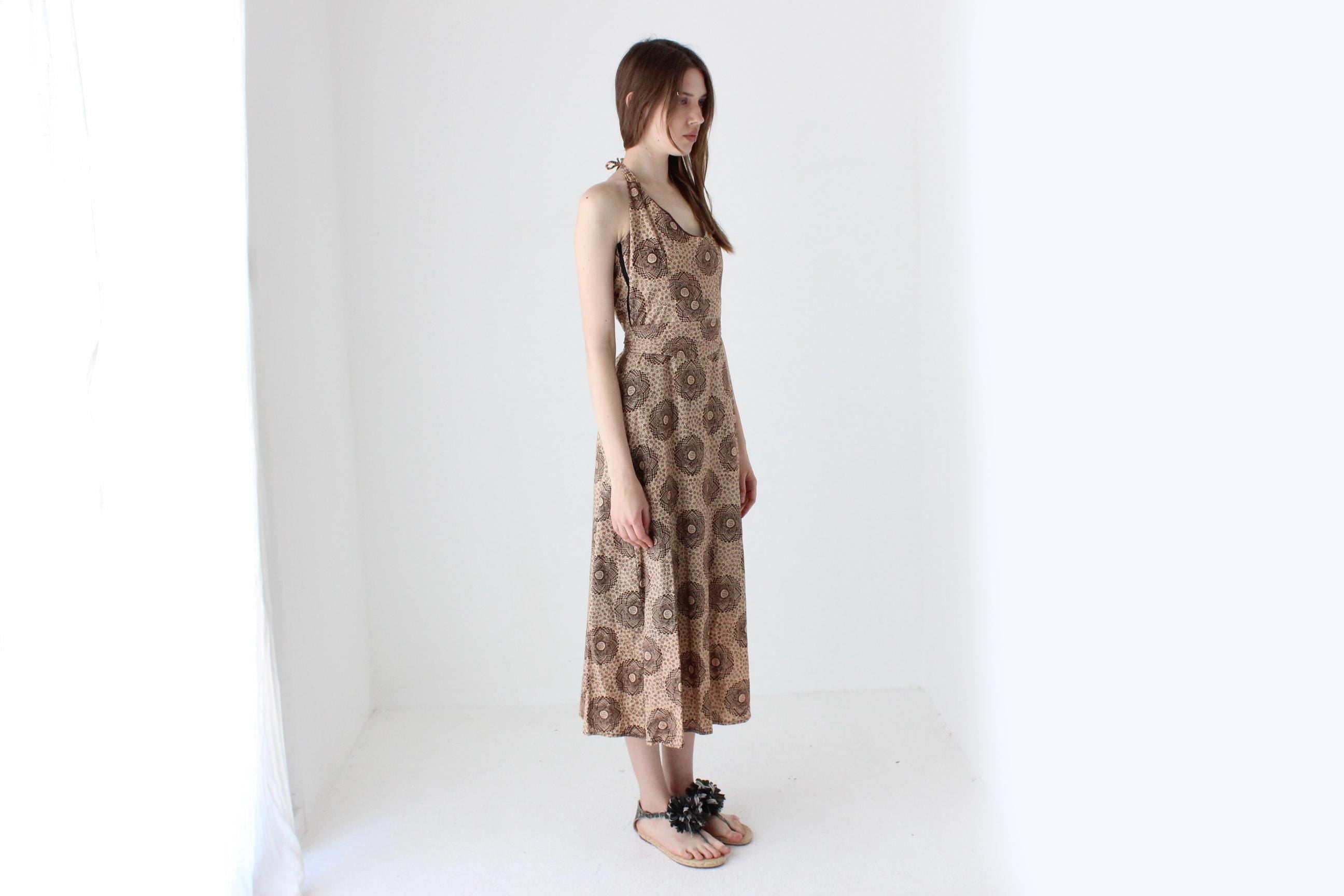 90s Handmade Boho Cotton Halter Dress