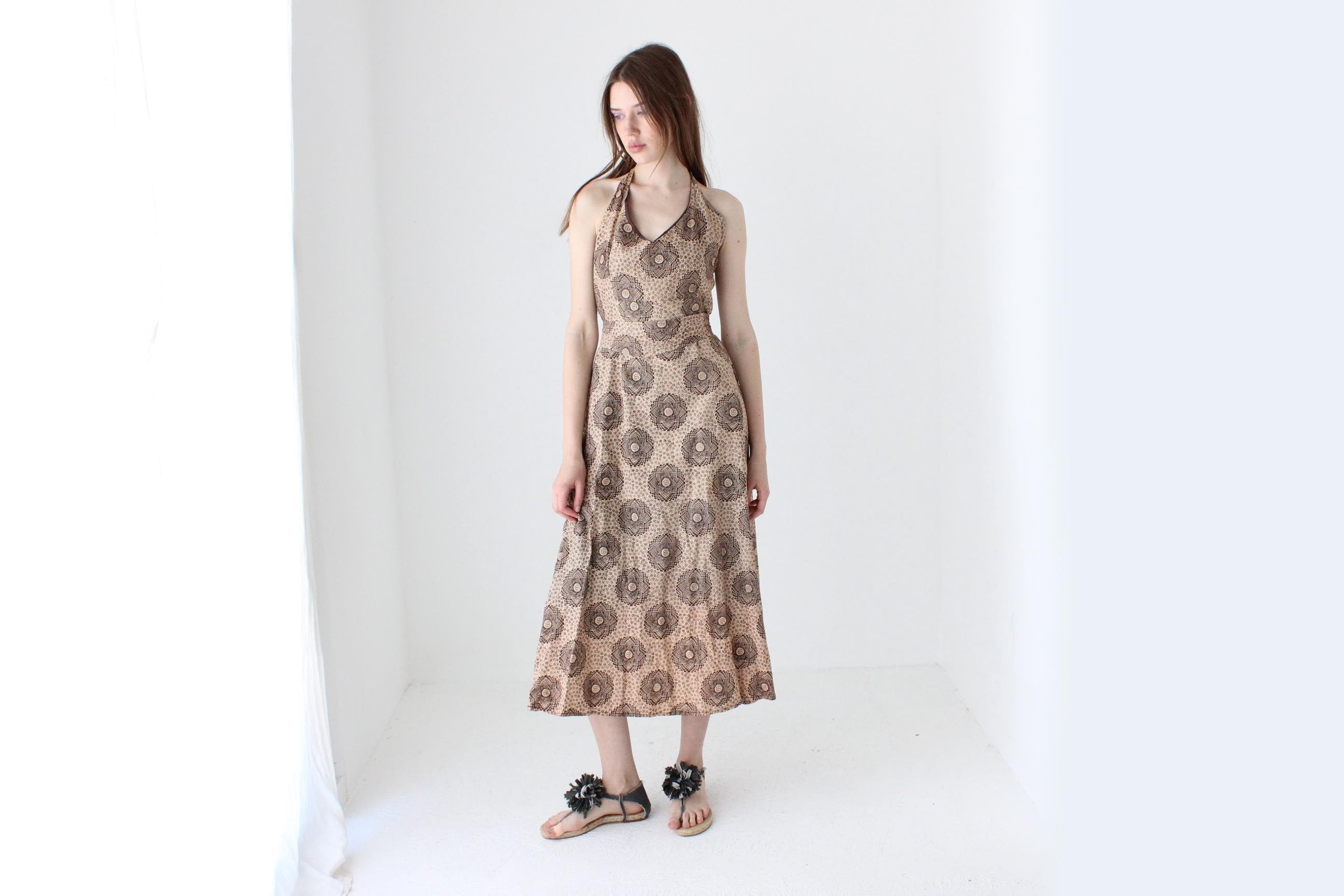 90s Handmade Boho Cotton Halter Dress