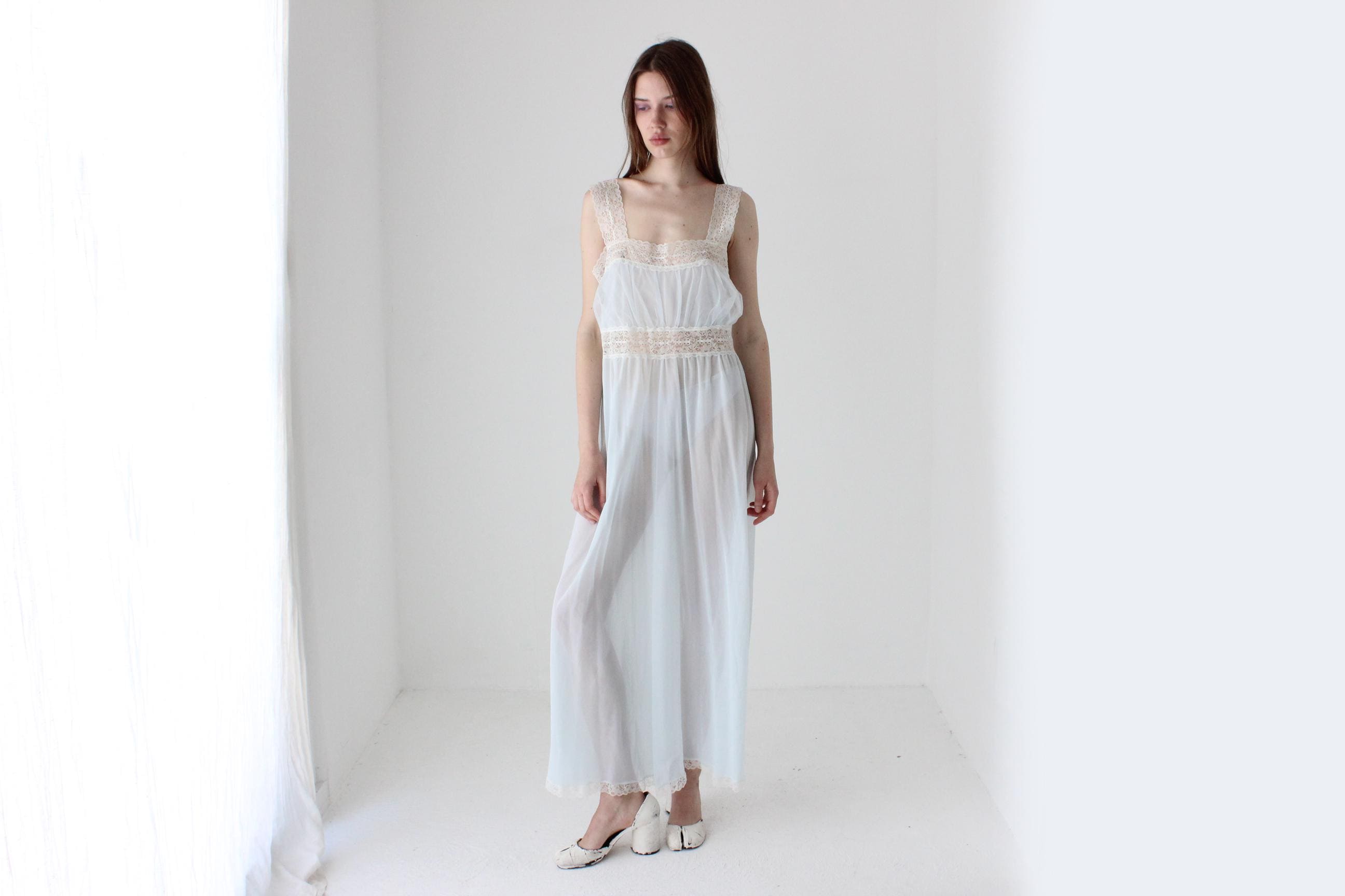 50s Pastel Nylon Nightgown Dress by Patolaine Lingerie