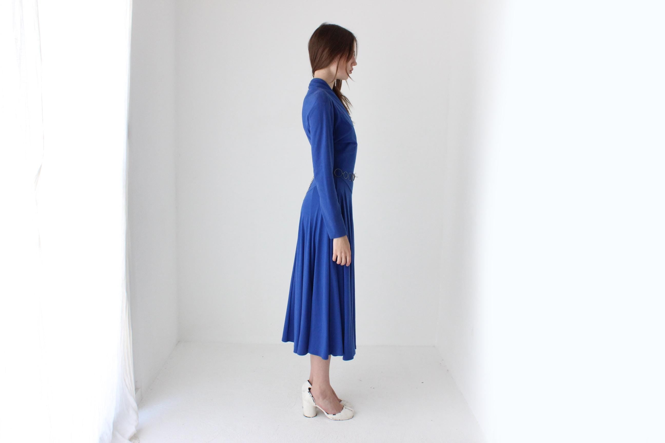 Chic 80s Cobalt Stretch Jersey 'Wrap' Dress