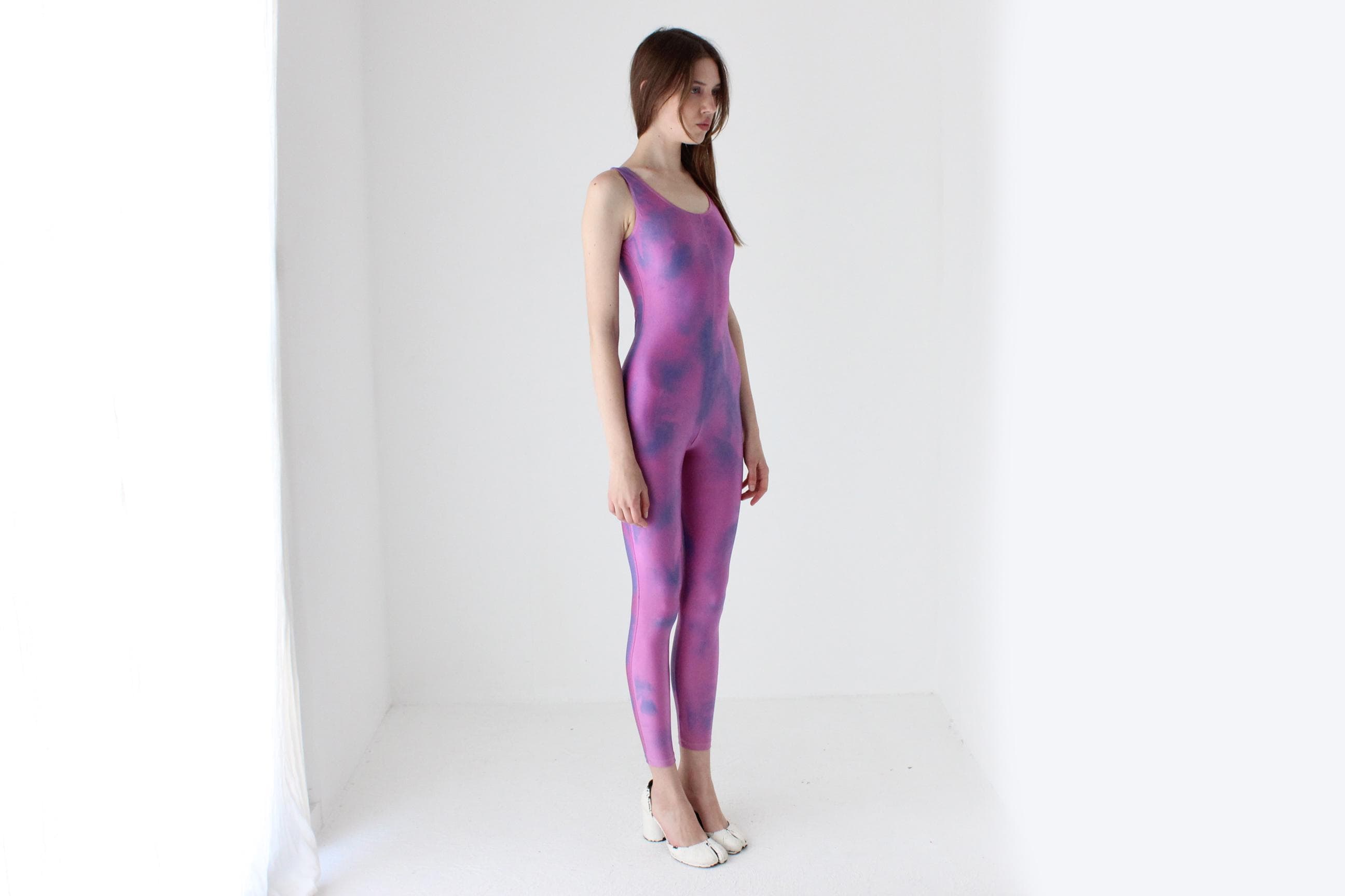 80s Tie Dye Spandex Leotard Catsuit