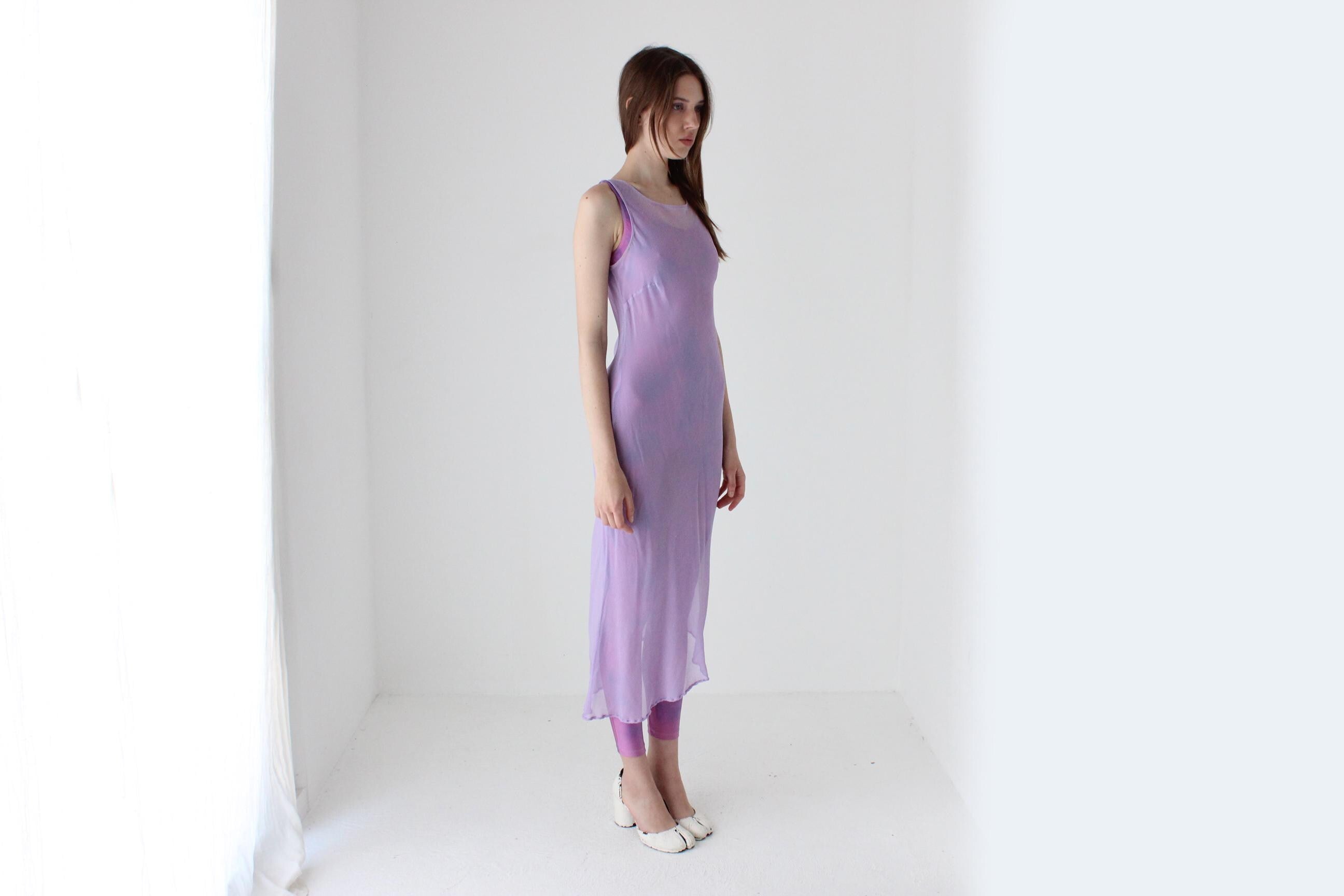 90s PURE SILK Georgette Sheer Pastel Bias Cut Dress