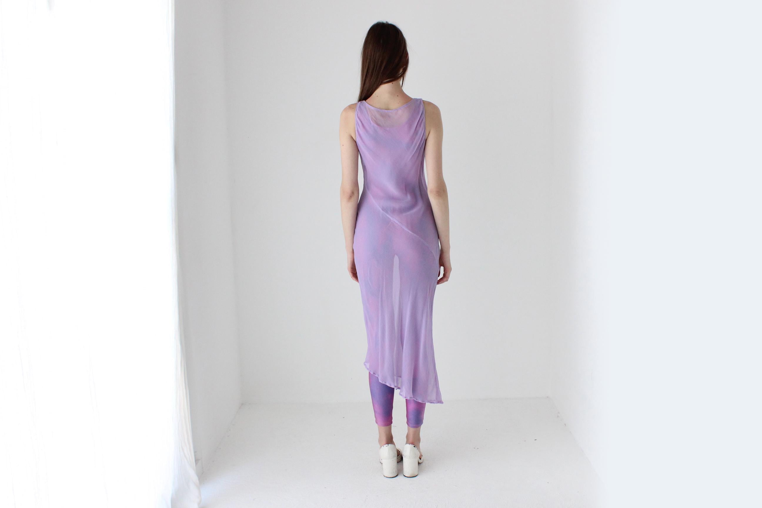 90s PURE SILK Georgette Sheer Pastel Bias Cut Dress