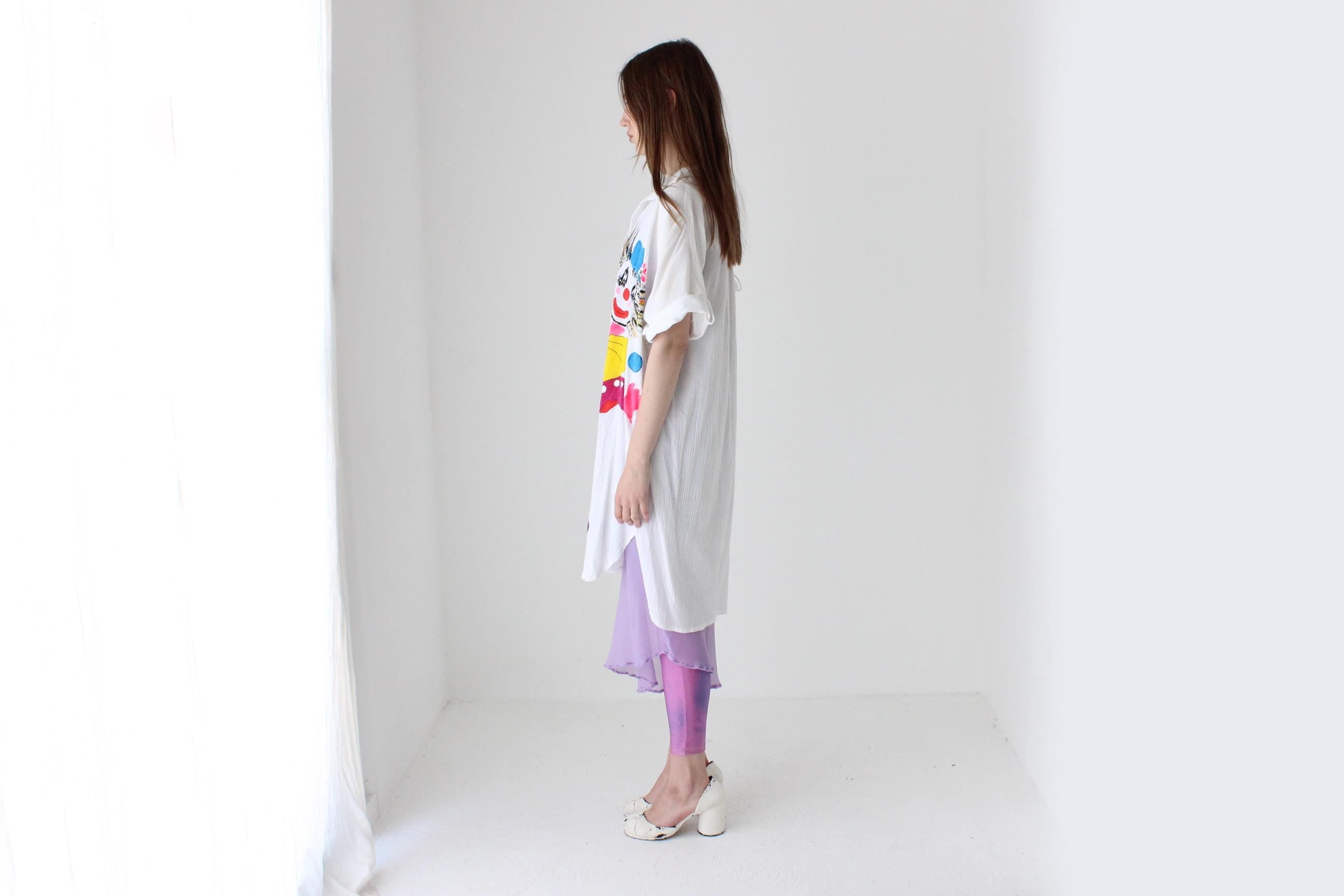 Kooky 80s Novelty Hand Painted Clown Shirt Dress
