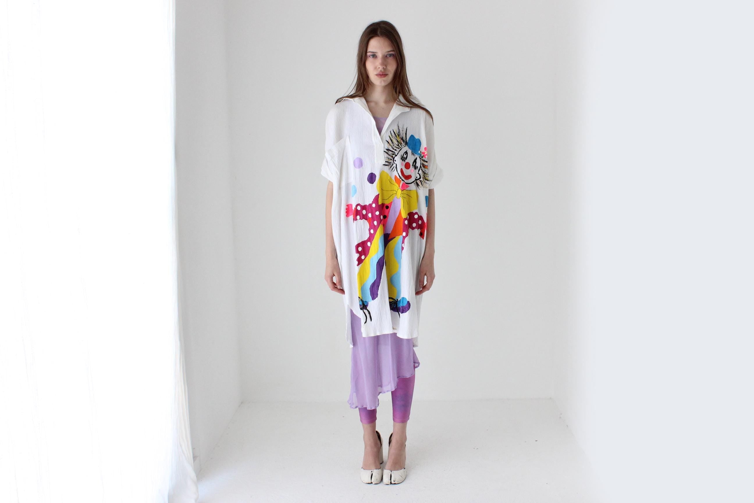 Kooky 80s Novelty Hand Painted Clown Shirt Dress