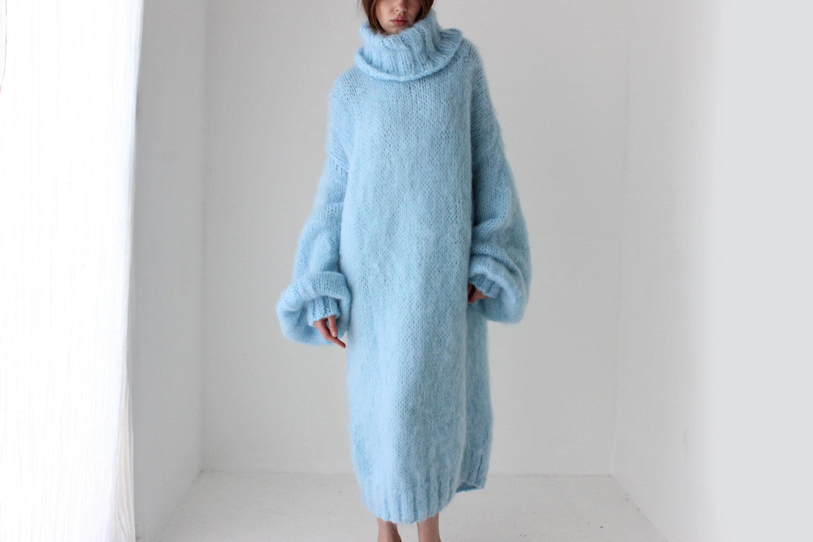 Sky Blue Hand Knit Mohair Sweater Dress