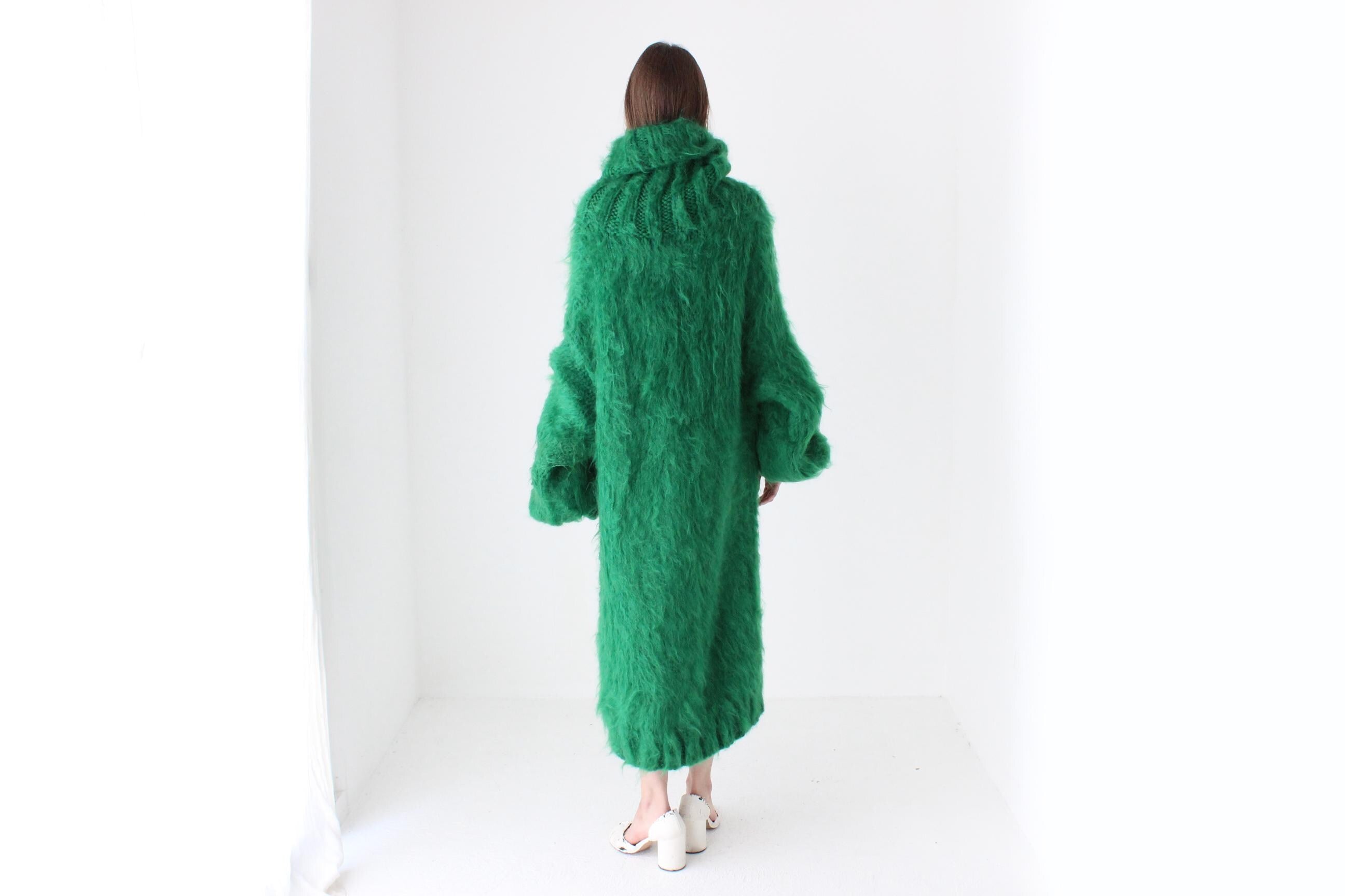 Vibrant Green Hand Knit Mohair Oversized Sweater Dress