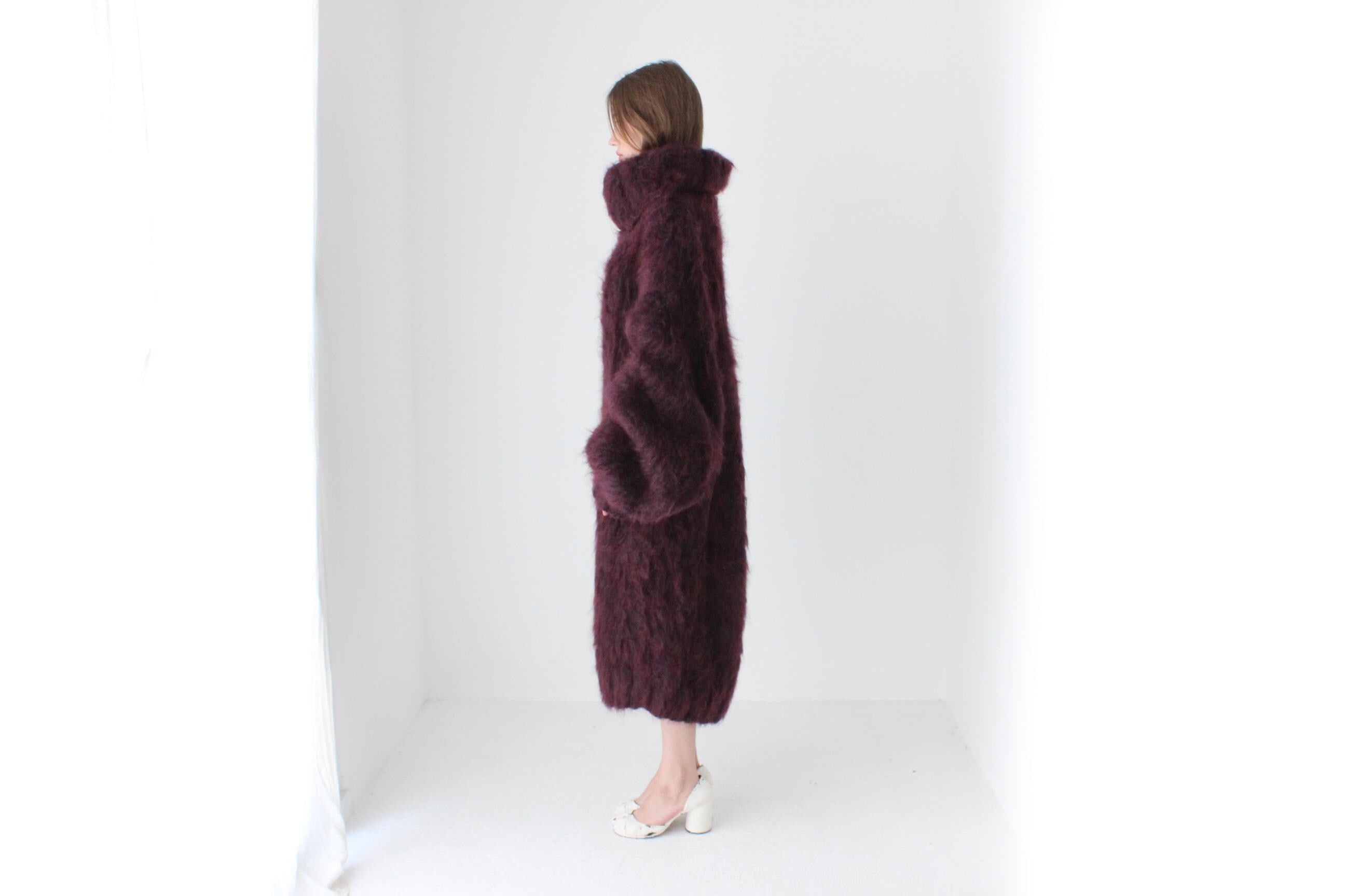 Outrageous Hand Knit Mohair Sweater Dress in Aubergine