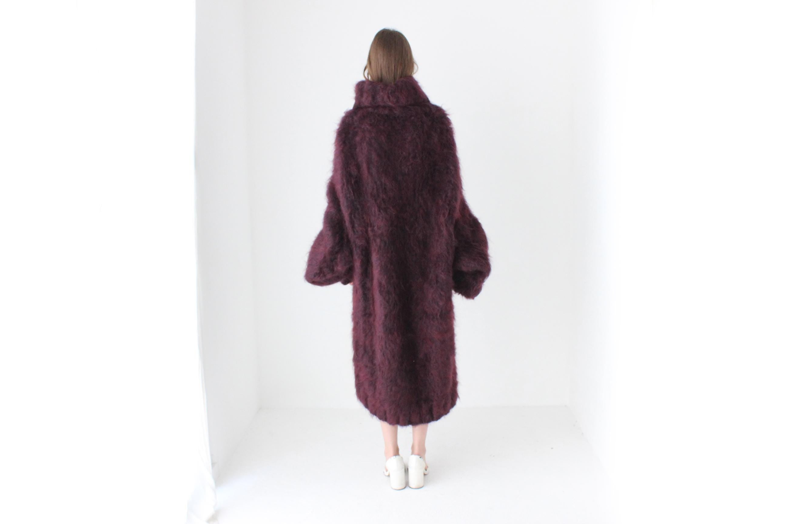 Outrageous Hand Knit Mohair Sweater Dress in Aubergine