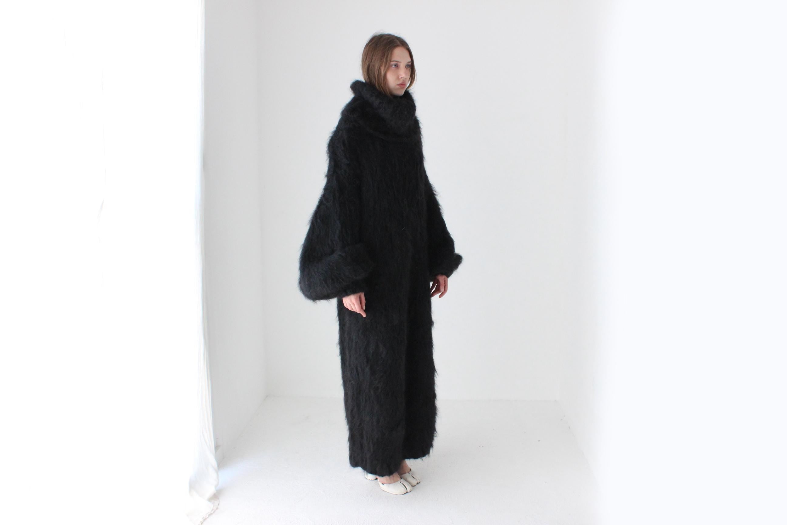 Ink Black Hand Knit Mohair Oversized Sweater Dress
