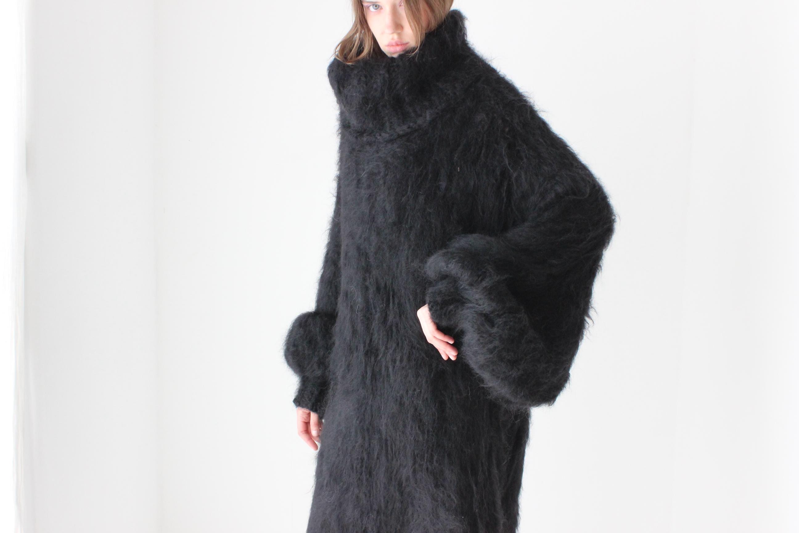 Ink Black Hand Knit Mohair Oversized Sweater Dress