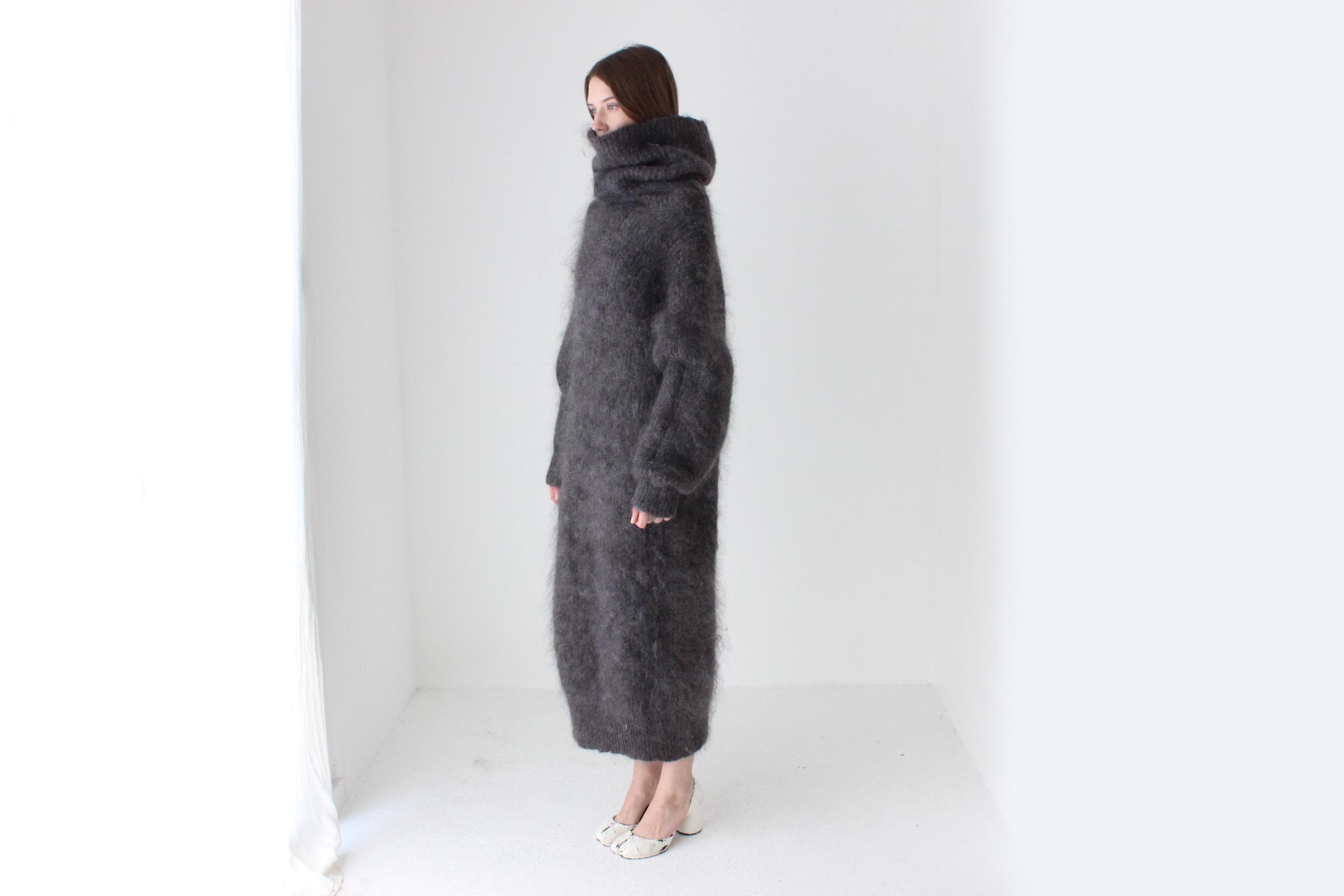 Chic Hand Knit Mohair Oversized Full Length Sweater Dress