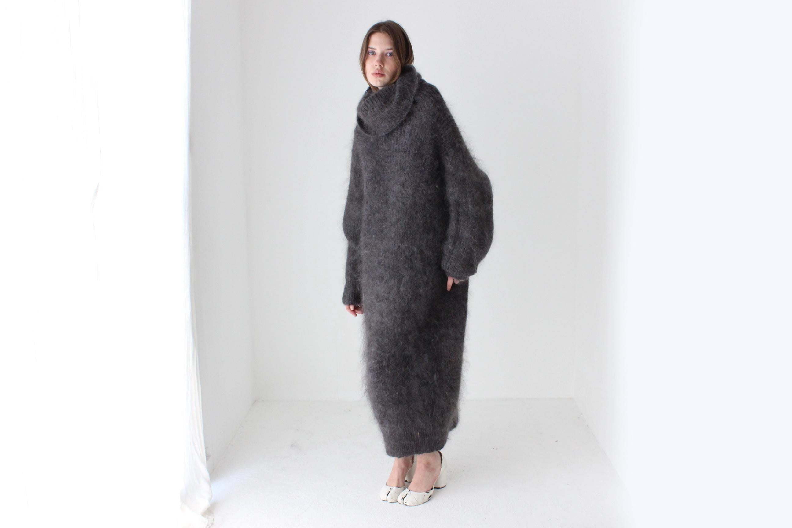 Chic Hand Knit Mohair Oversized Full Length Sweater Dress