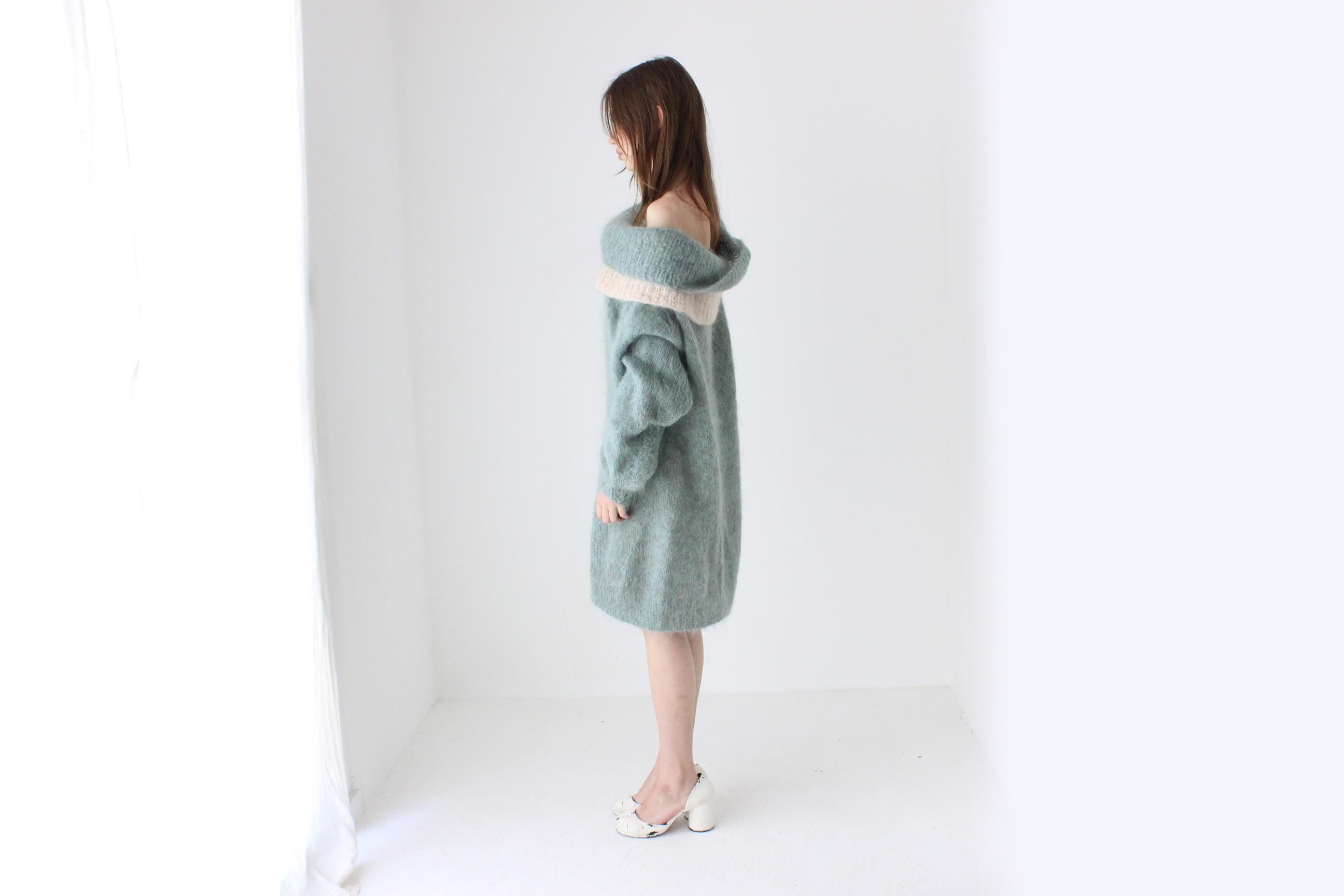 80s Sage Green Hand Knit Mohair Sweater Dress