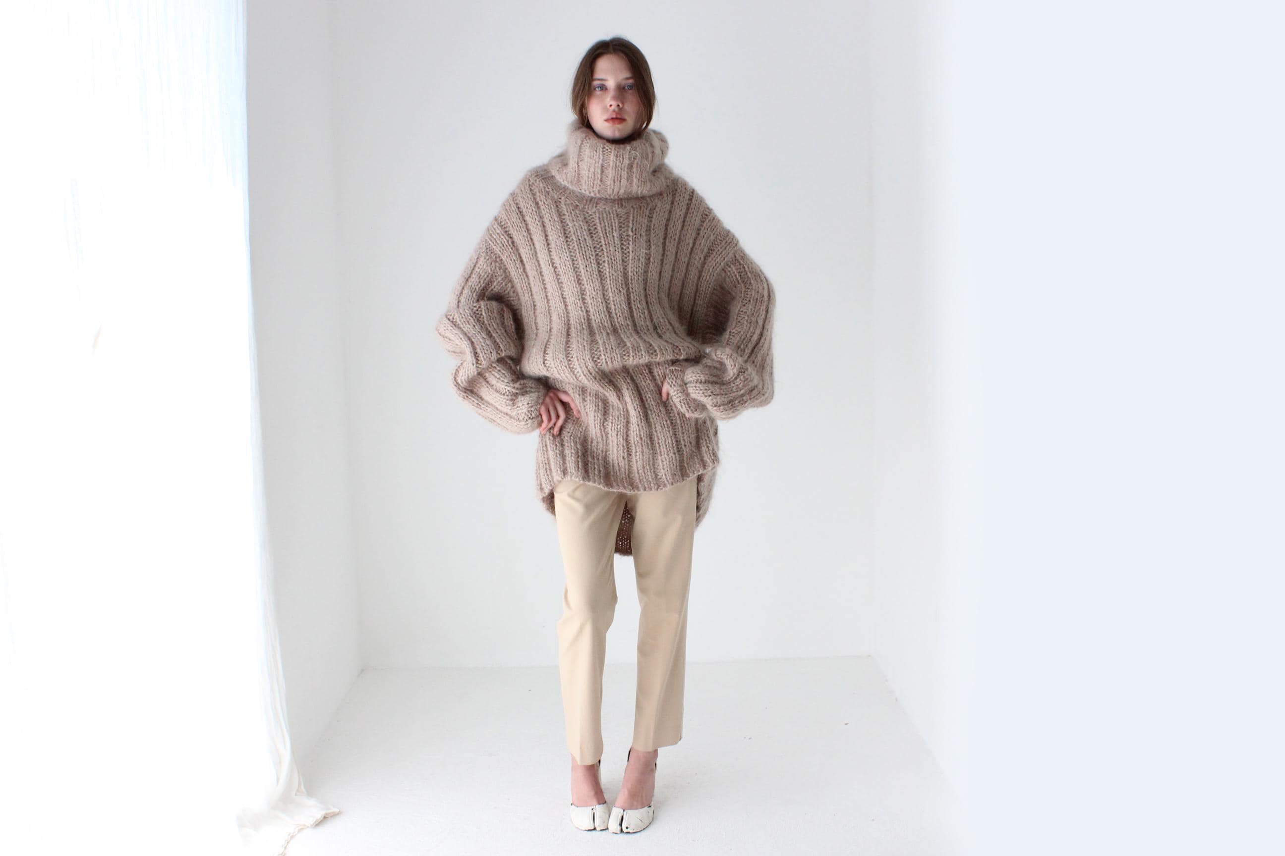 Amazing Hand Knit Wool & Mohair Chunky Beige Sweater