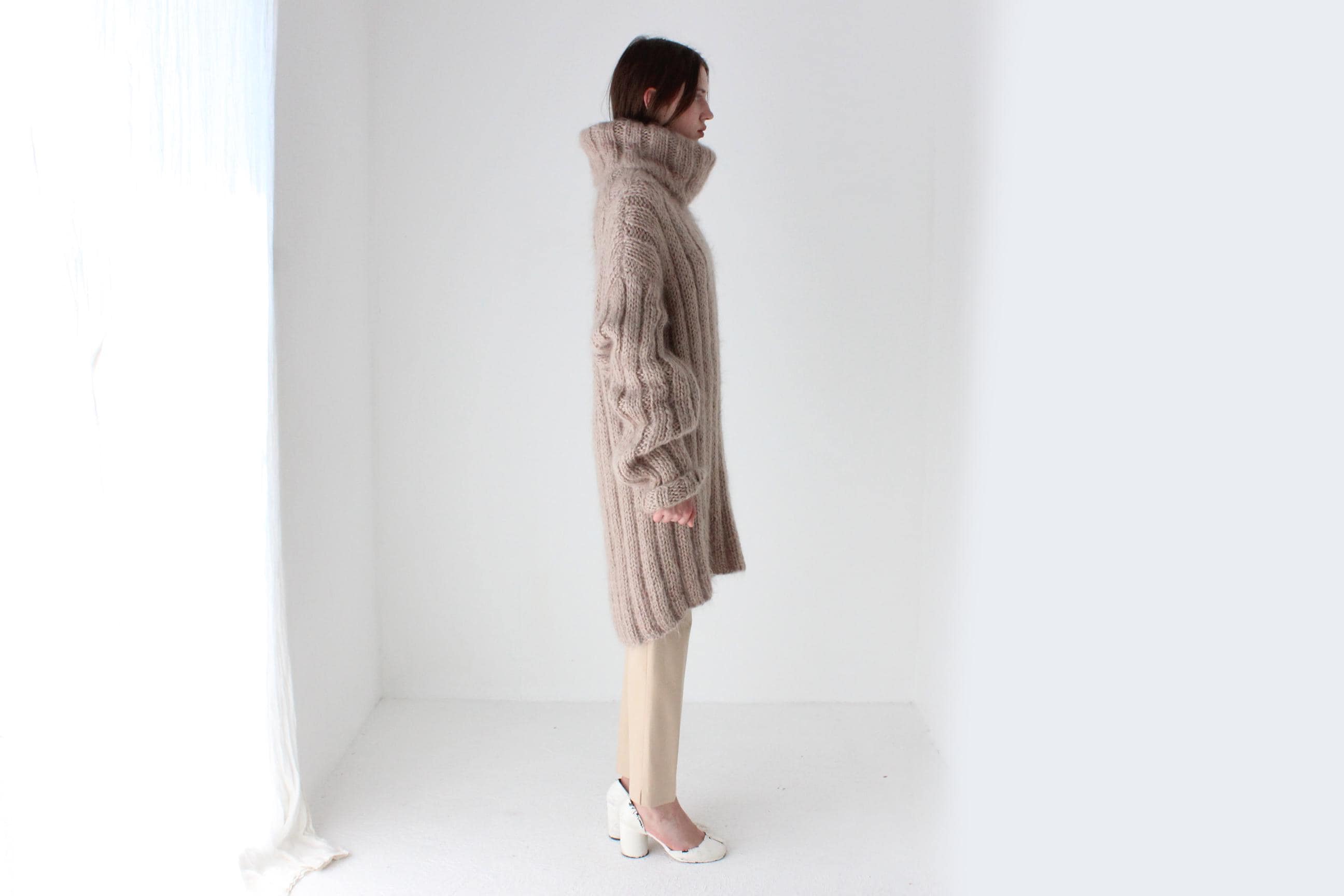 Amazing Hand Knit Wool & Mohair Chunky Beige Sweater