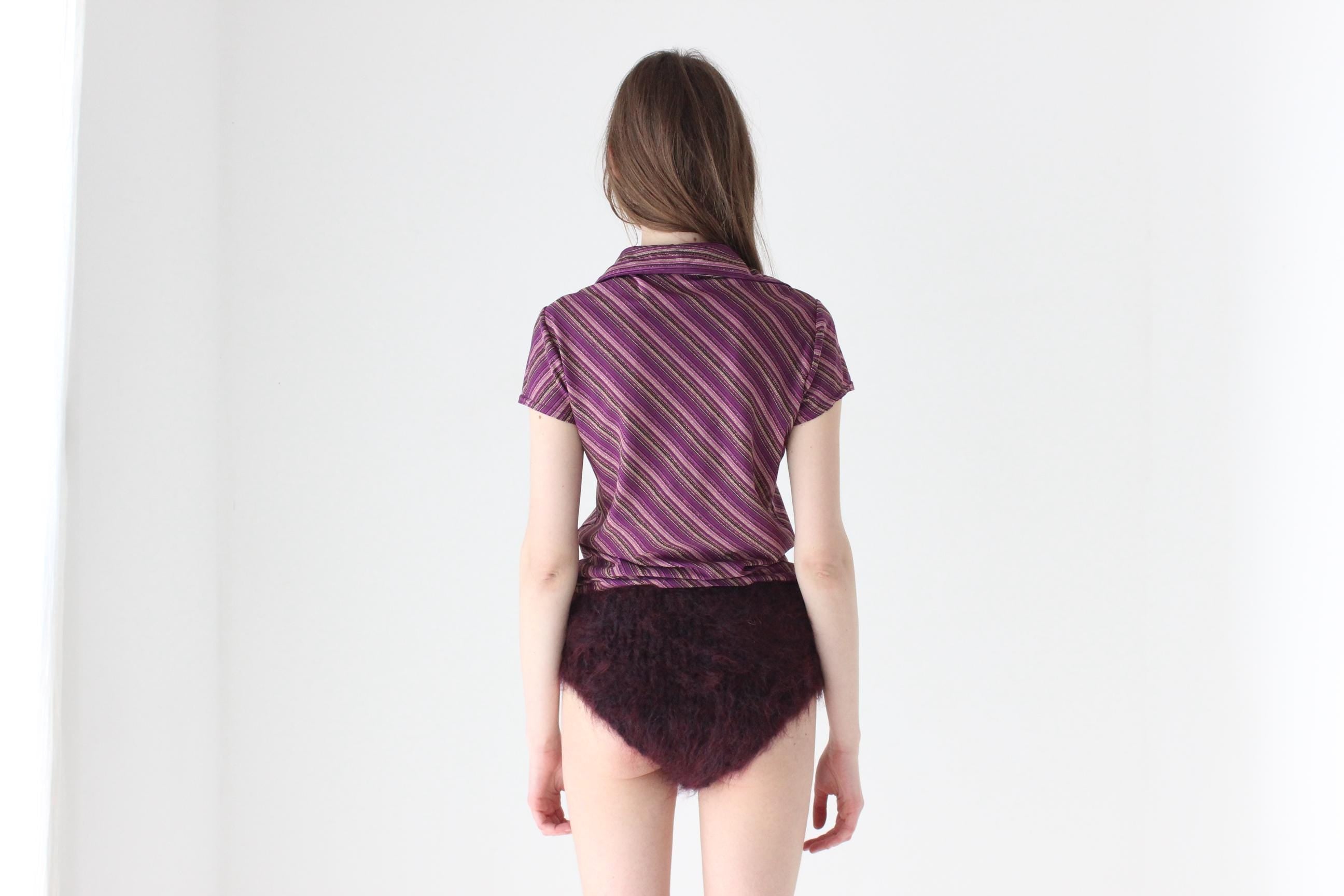 Y2K Metallic Stripe Collared Disco Tee