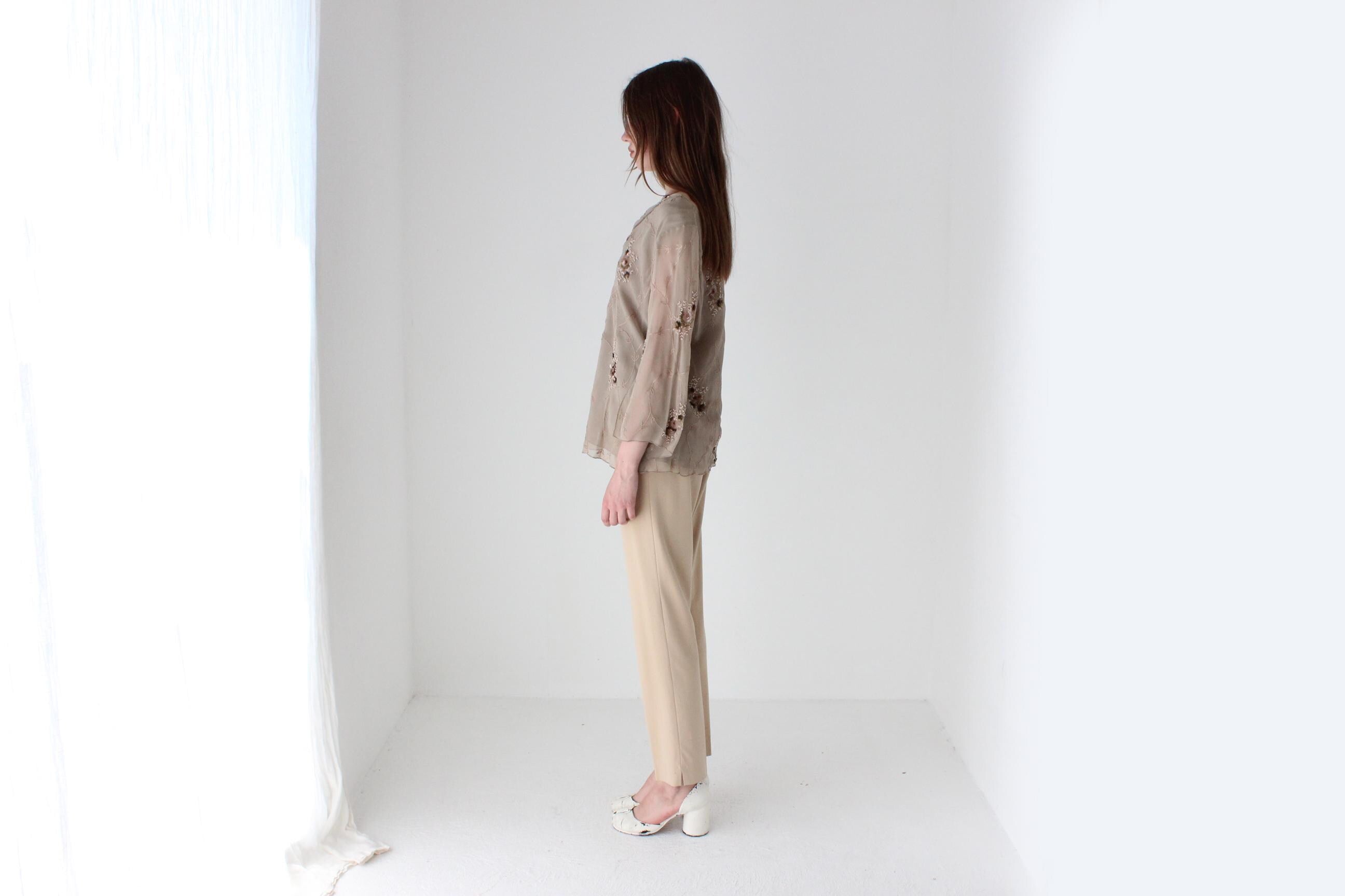 Y2K Beige Silk Cowl Neck Top