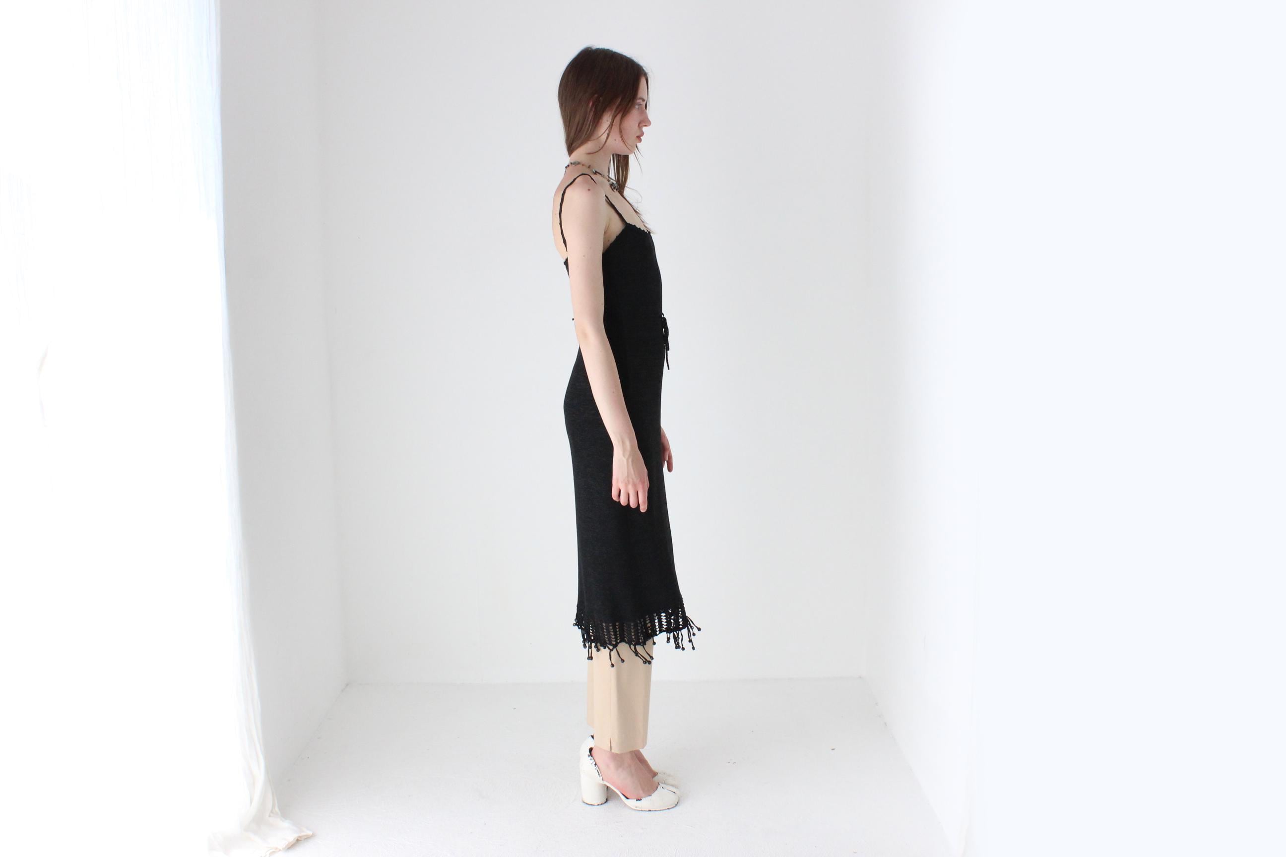 90s Chic Lurex Knit Fitted Dress w/ Beaded Tassel Fringe