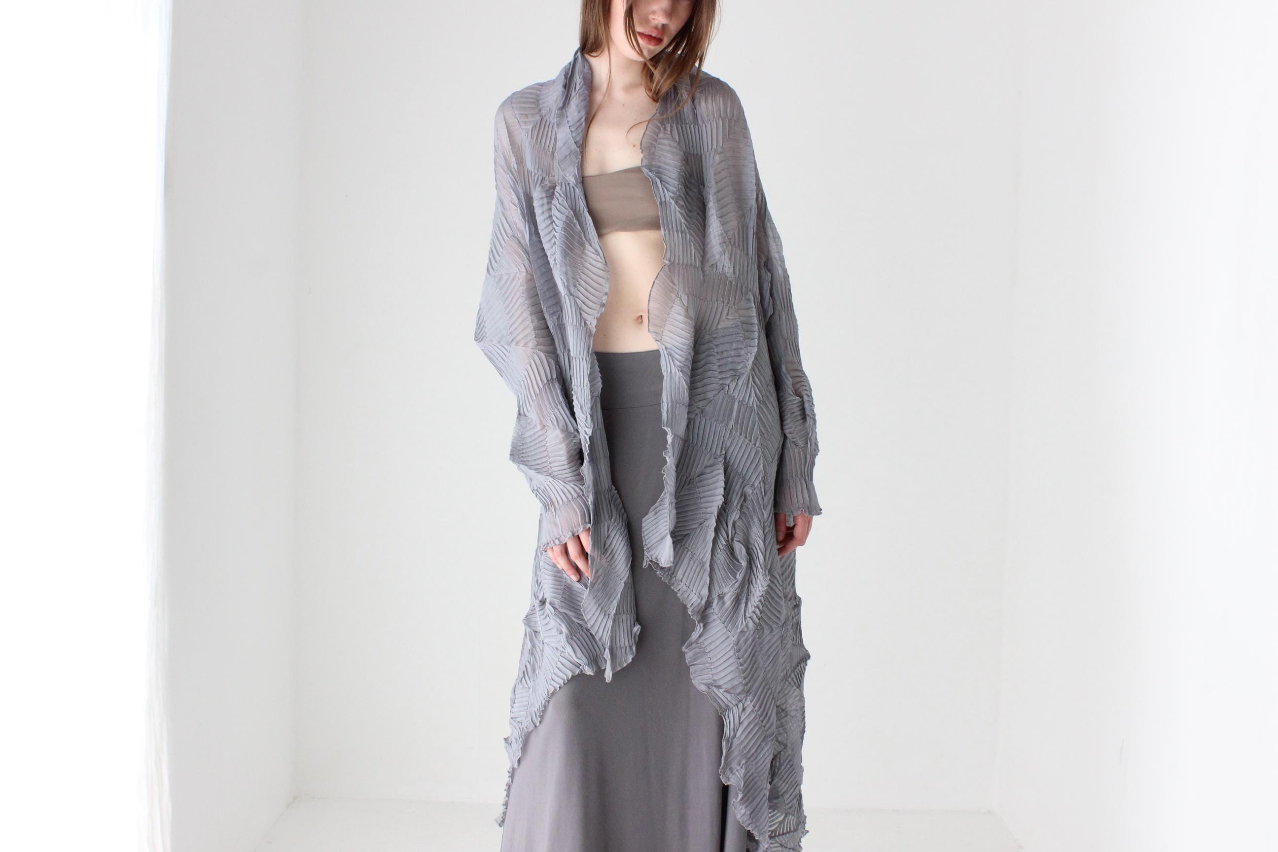 2000s Sheer Textured Origami Plisse Duster Jacket