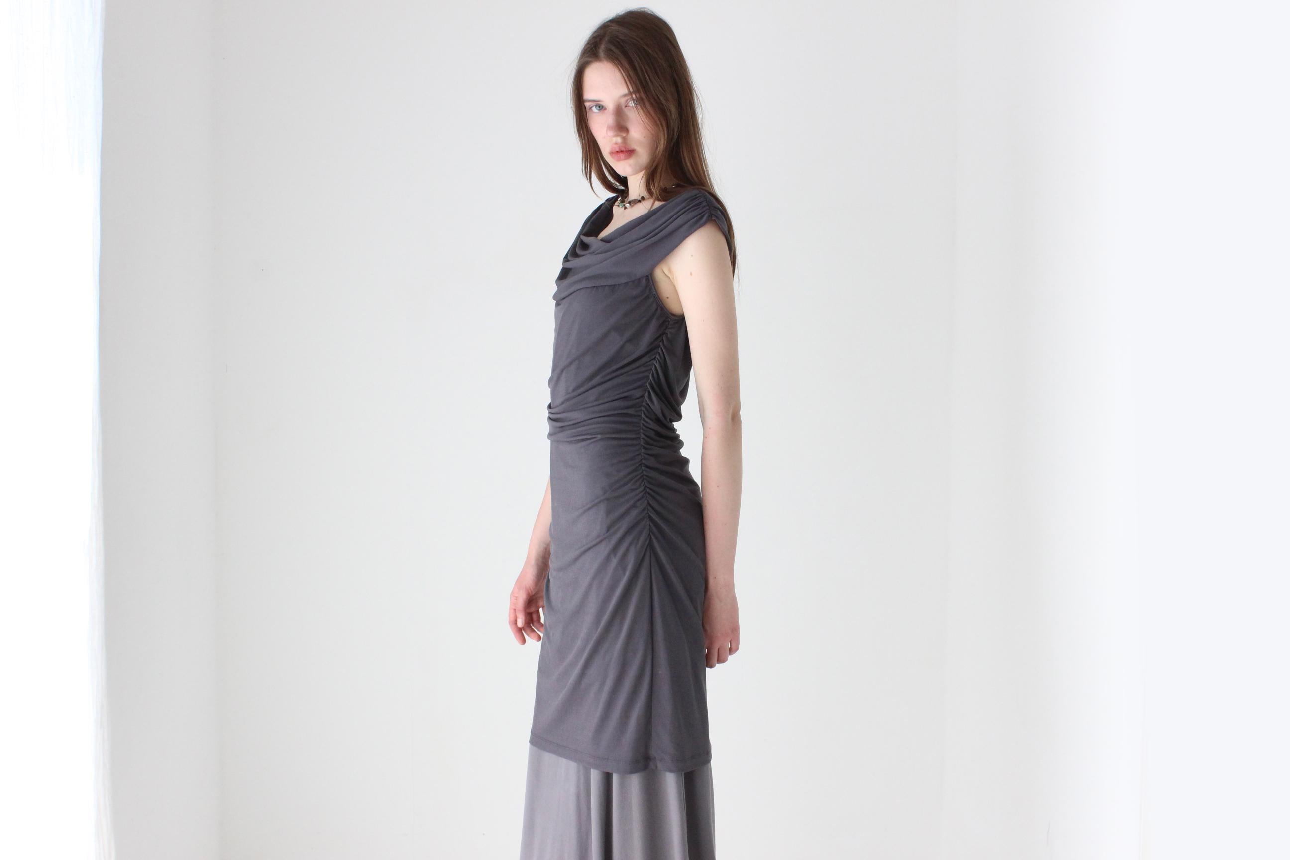 Y2K Stretch Ruched Grey Layering Dress