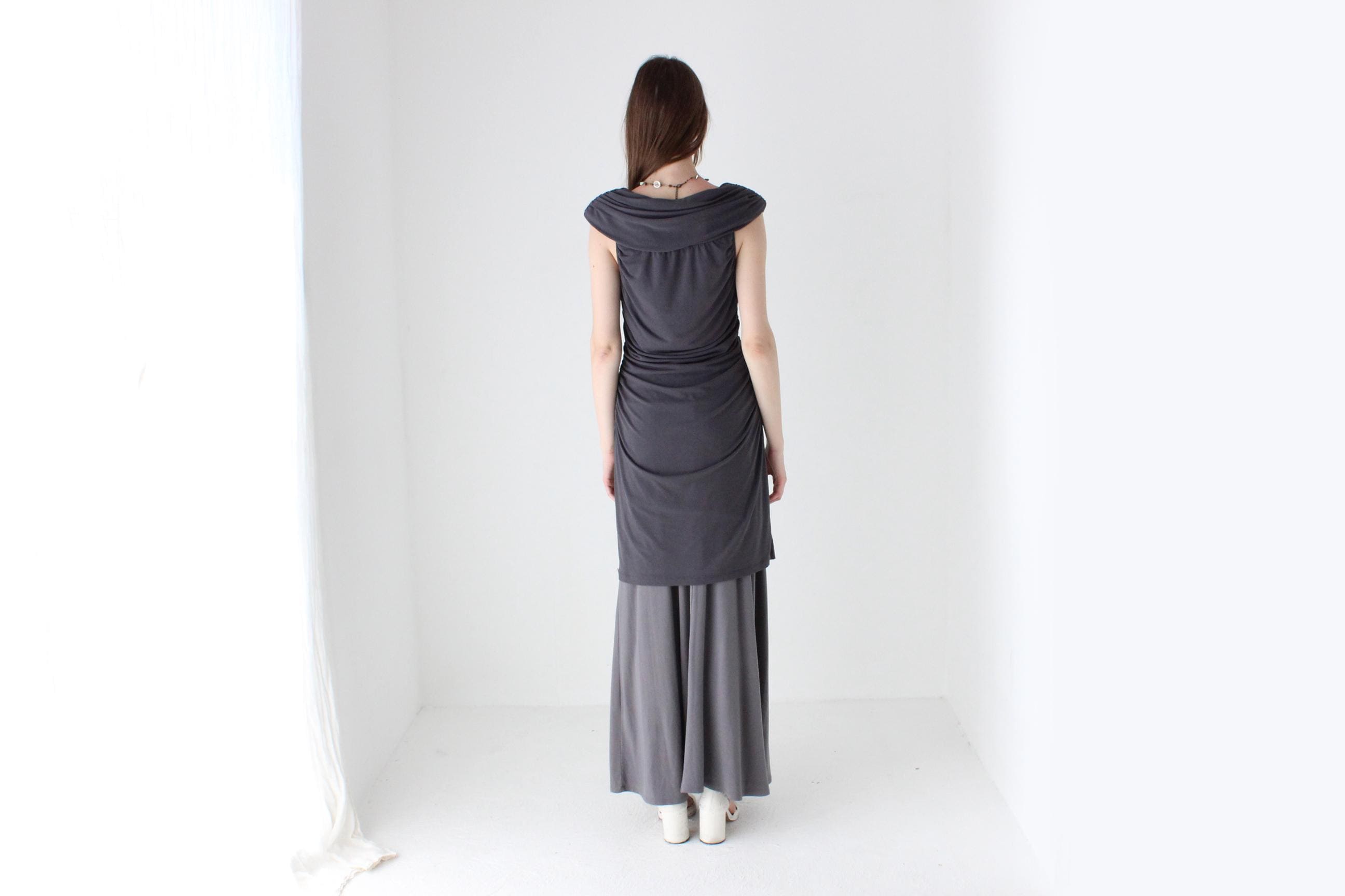 Y2K Stretch Ruched Grey Layering Dress