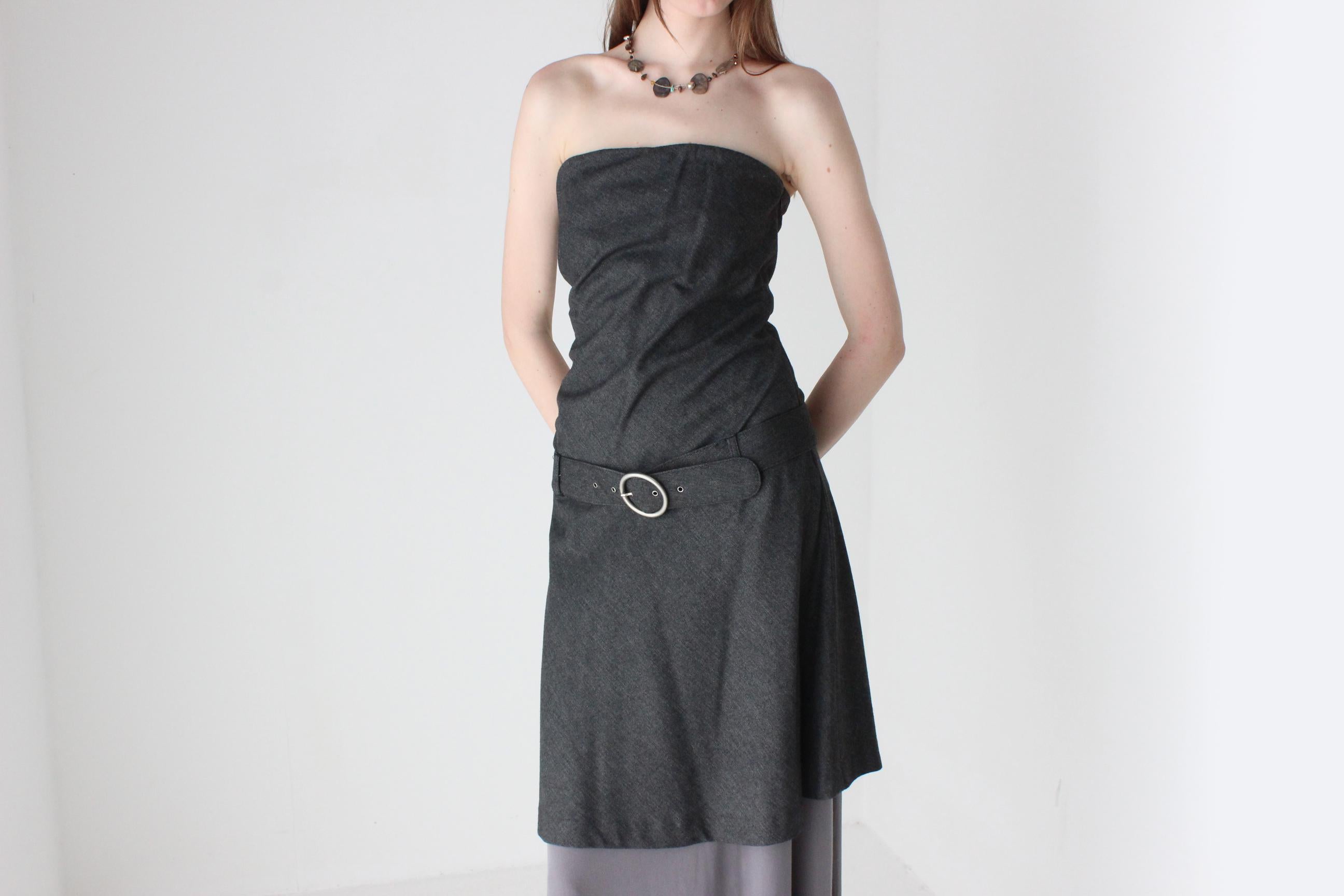 90s European 'Madrilena' Grey Woven Strapless Belted Mini