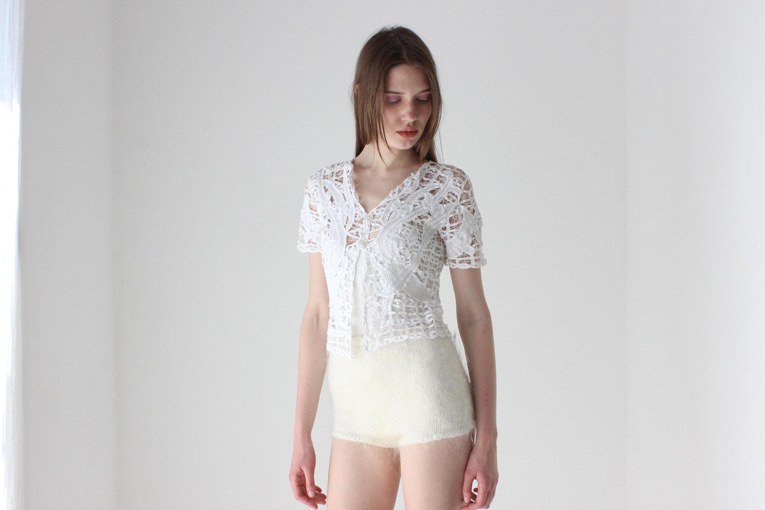 Ivory Hand Knit Angora & Mohair Hotpants