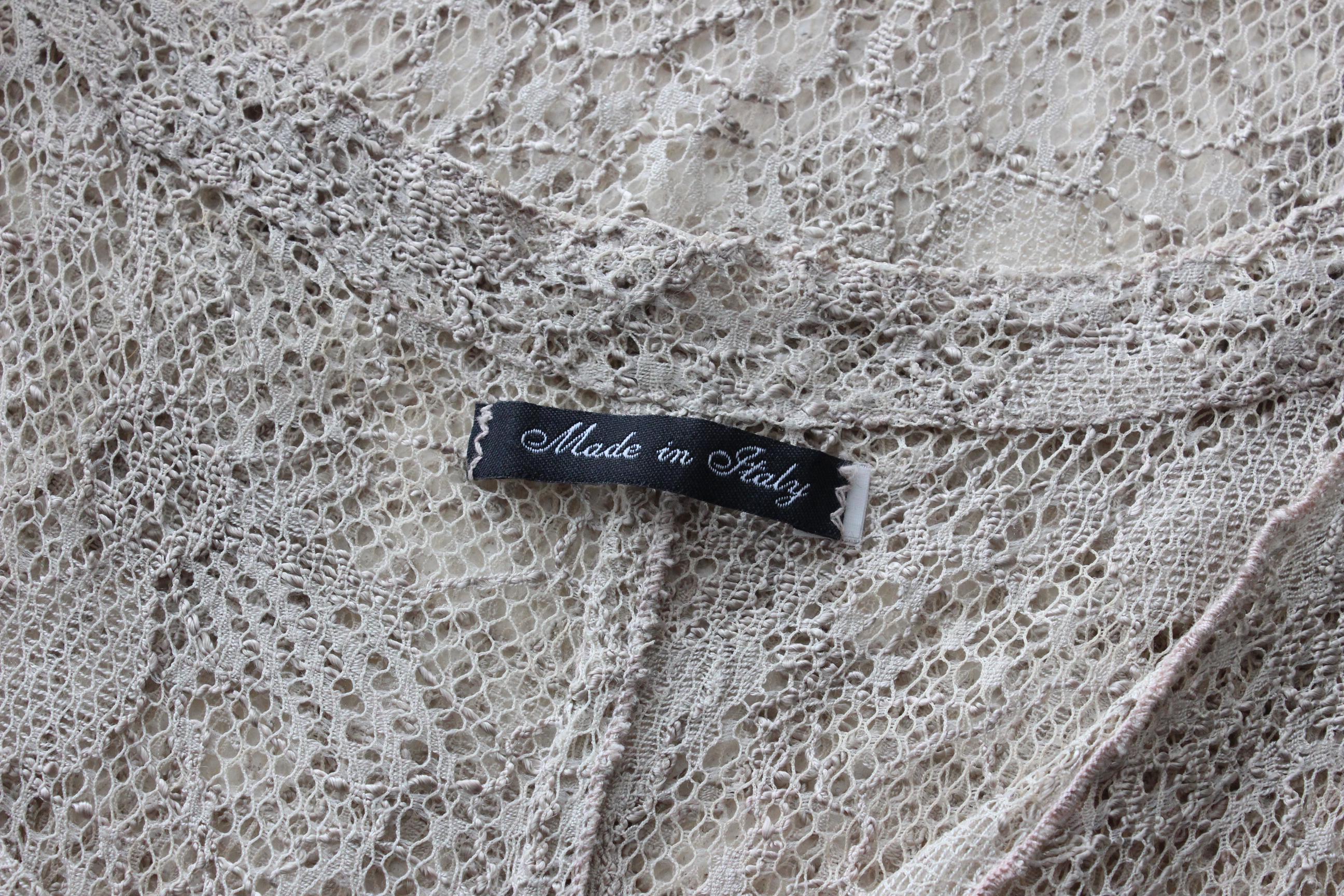 90s Italian Vintage Sheer Beige Lace Layering Dress