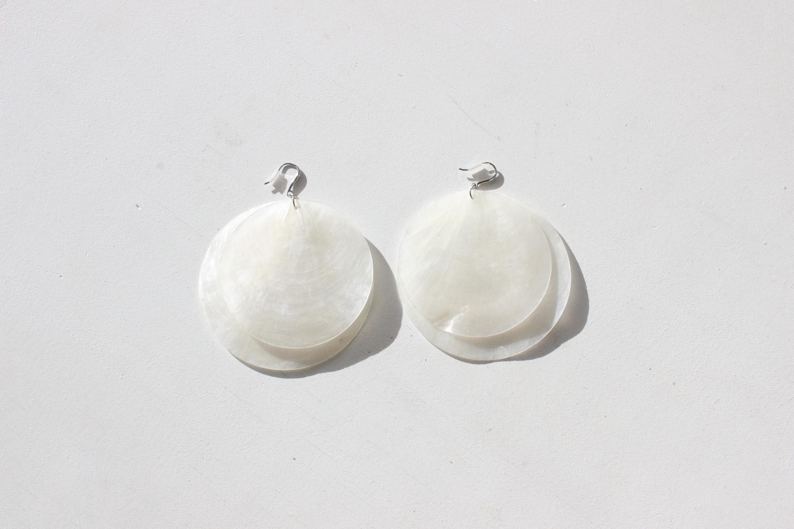 Modern Oversized Capiz Shell Pierced Earrings
