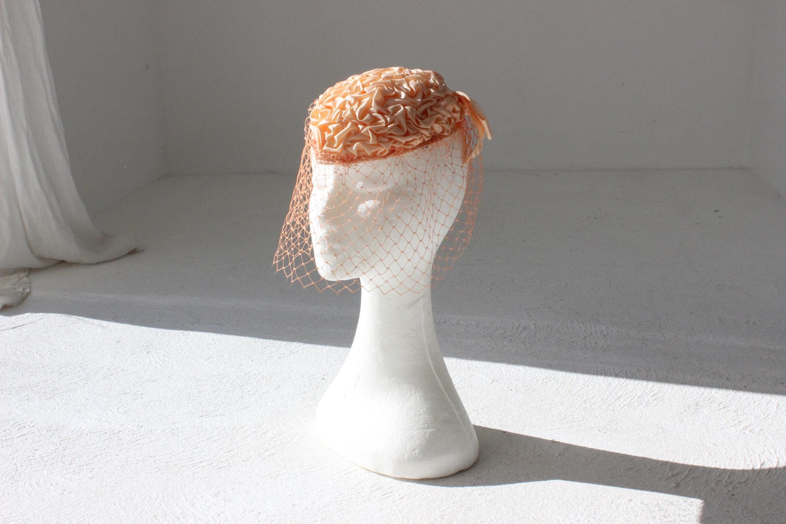 80s Peach Textural Fascinator w/ Veil