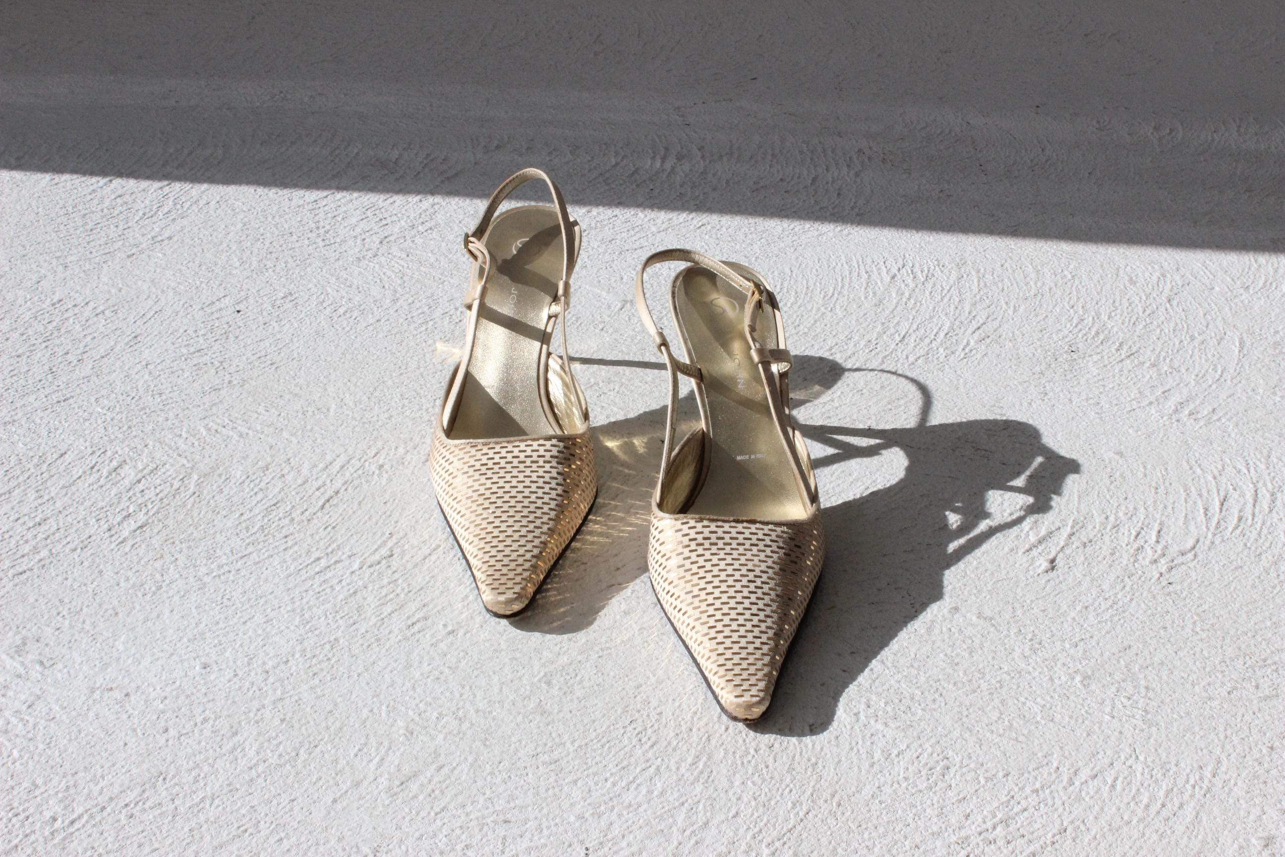 Y2K St John Gold Metallic Mirrorball Slingback Heels ~ Euro 39.5